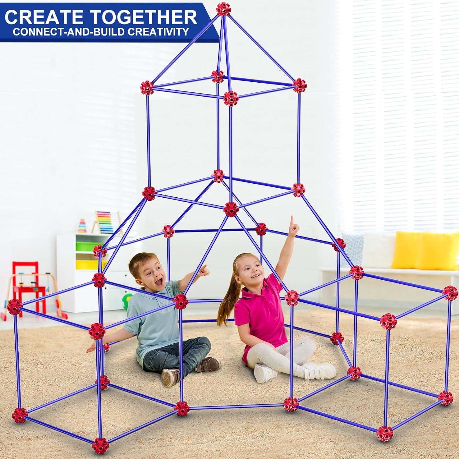 180 Pack Fort Building Kits for Kids Age 4, 5, 6, 7, 8+ Years Old, Creative STEM Building Toys for DIY Castles, Tunnels, Play Tent, Ideal Christmas, Birthday Gifts for Boys & Girls