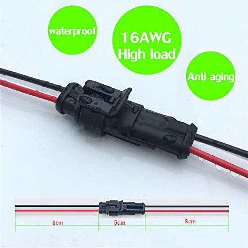 Way Car Waterproof Electrical Connector,2 Pin Plug Auto Electrical Wire Connectors with Wire 16 AWG Marine for Car, Truck, Boat, and Other Wire Connections.(5 Pack)