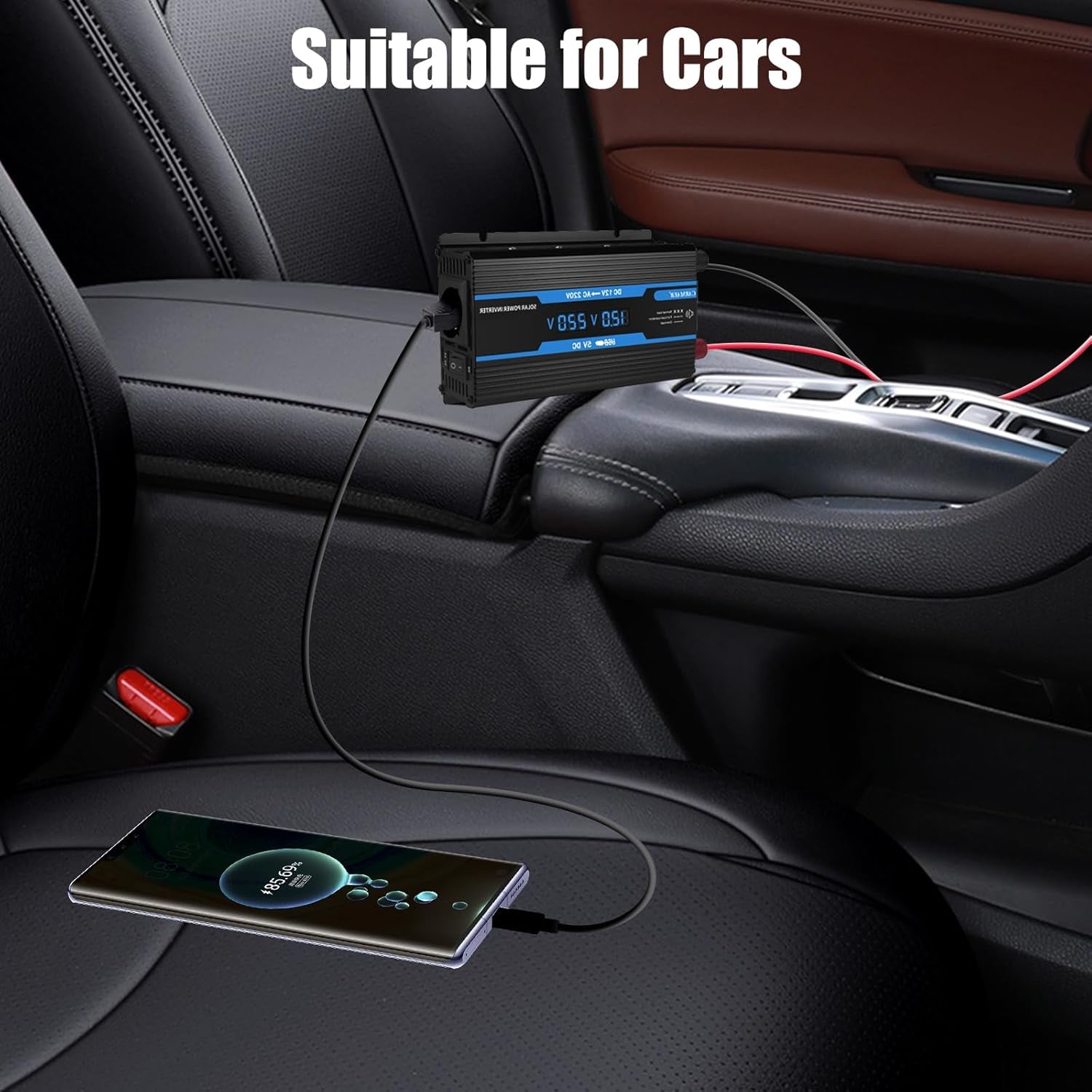 2200W Power Inverter, Power Inverter DC 12V to AC 240V, Car Inverter, with LCD Display, with USB Port, with Car Cigarette Lighter Adapter, Suitable for Cars/Outdoors/Travel/Home