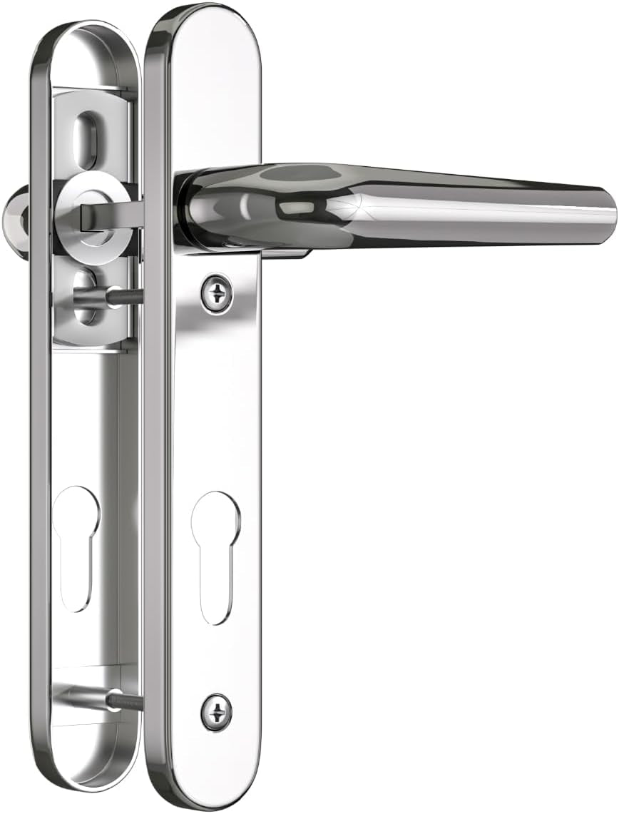 1 Set Polished Chrome UPVC Door Handle Set Stainless Steels 304, 92Mm Backset,122Mm Screw Hole Distance, 219Mm Plate Length Front Door Handles for UPVC Door