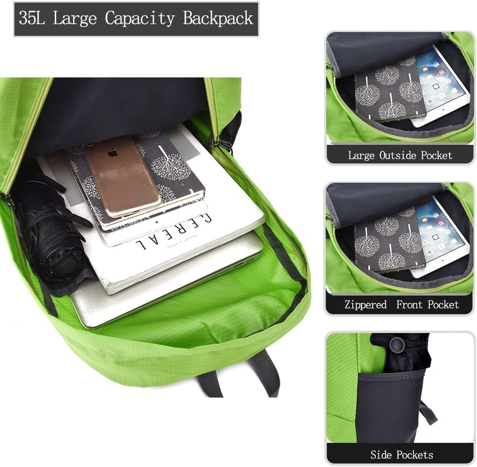 35L Hiking Backpack Ultralight Lightweight Packable Foldable Water Resistant Travel Camping Outdoor Daypack (Green1)