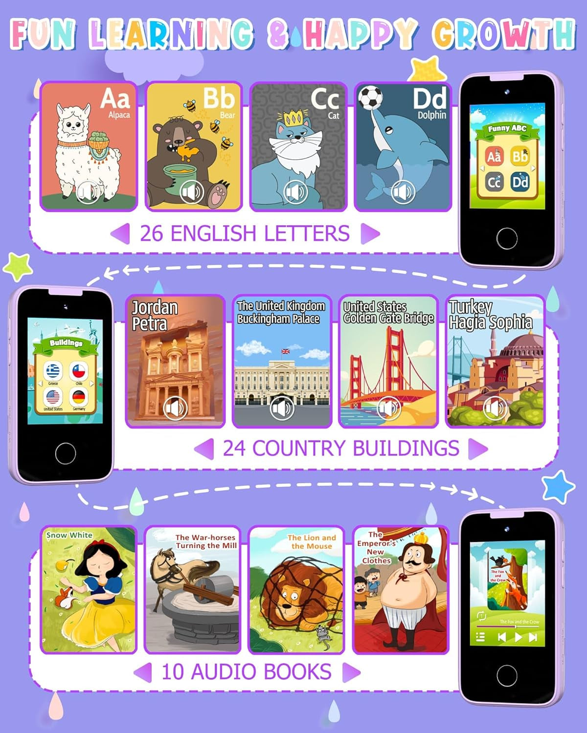 Kids Smart Phone Gifts for Girls 6-8 Year Old,Touchscreen Toy Cell Phone with Multi Apps 8G TF Card for Learning Play Christmas Birthday Gifts for Girls Age 3 4 5 6 7 8 9