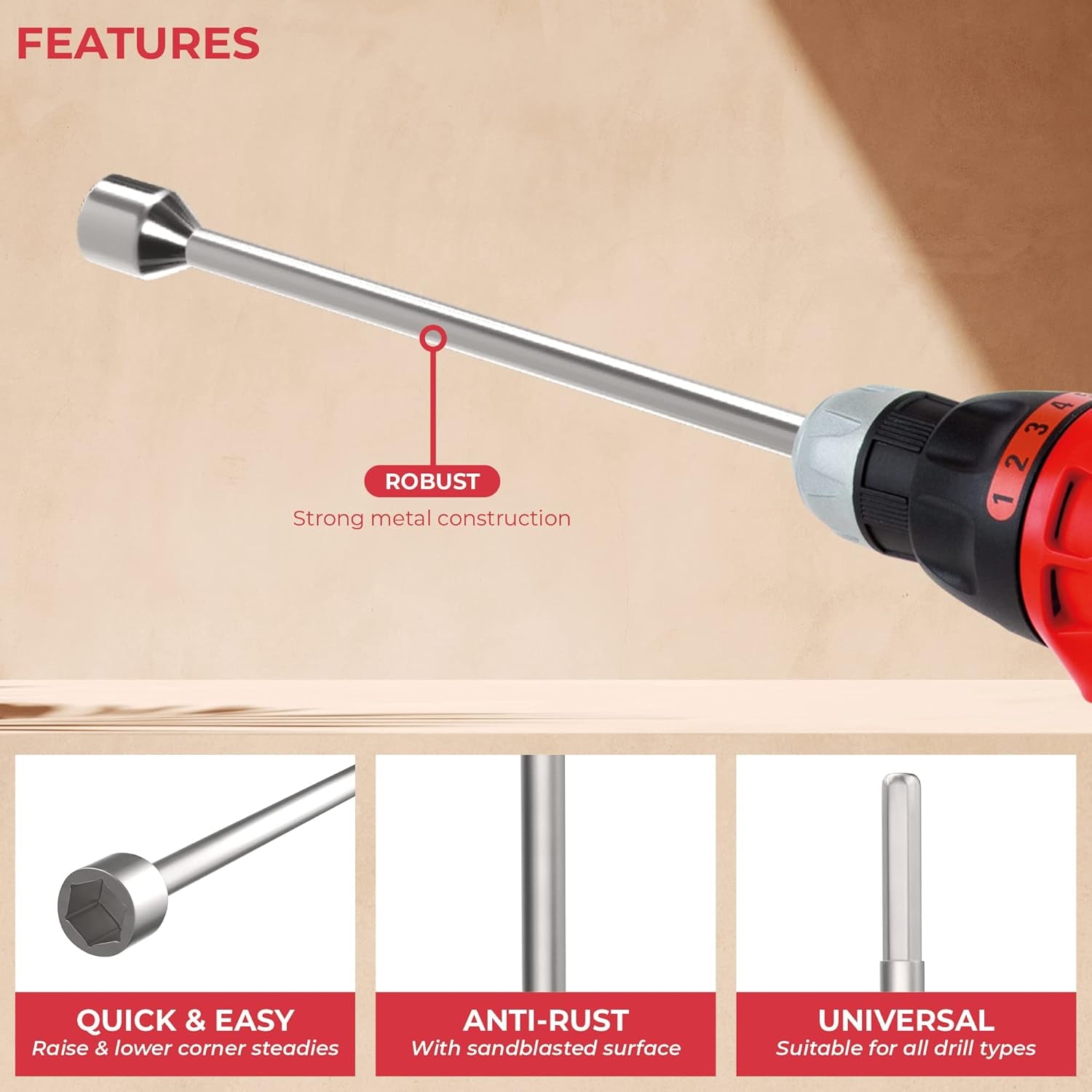 30Cm Corner Steady Caravan Leg Winder Drill Attachment - Stand Jack Extension Socket 19Mm Electric Drill Attachment - Caravan Drill Leg Winder Adapter for Caravan Corner Steadies - 30Cm