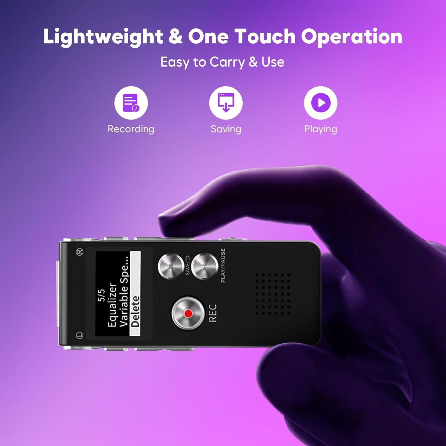 64GB Voice Recorder with Noise Reduction, 4800 Hours  Dictaphone Voice Activated Recorder with Playback for Lectures Meetings, 1536Kbps Smart Audio Sound Tape Recording Device with Password