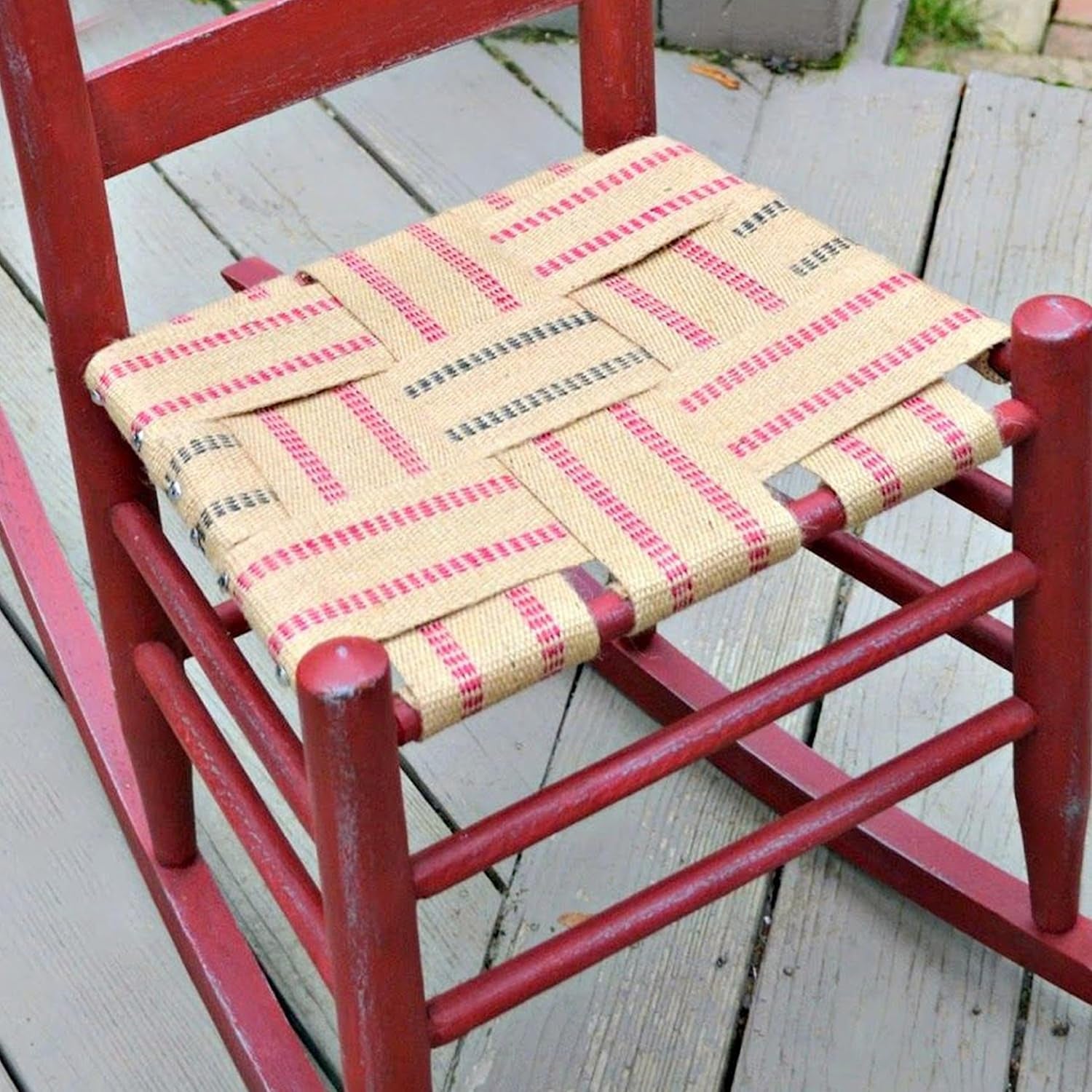 10 Metres Width 2" Roll Natural Burlap Red Line Jute Webbing Ribbon Craft Upholstery Tape for Outdoor DIY Gear Repair (Red Stripes)