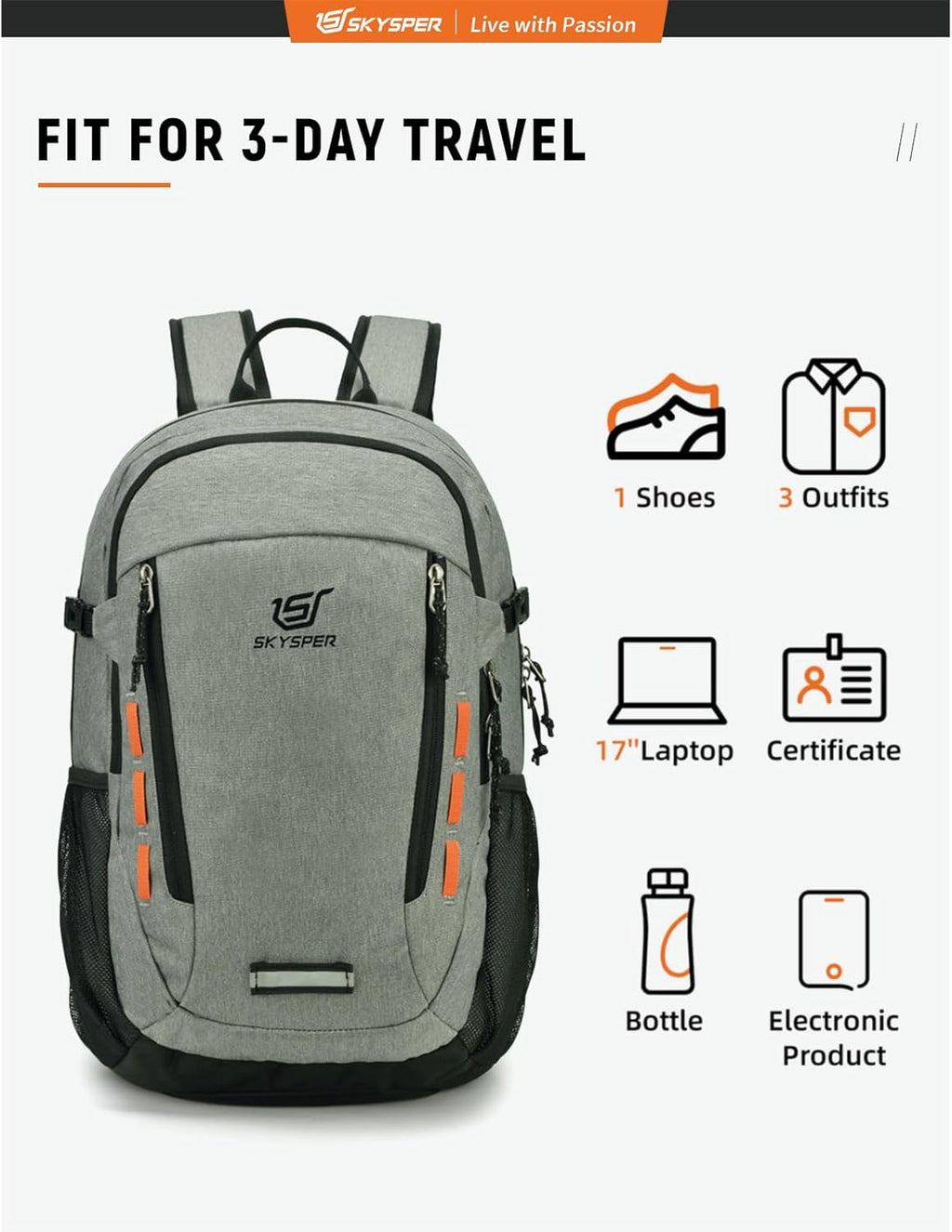 Hiking Backpack 30L Lightweight Travel Backpack Hiking Day Pack for Men Women(Grey)