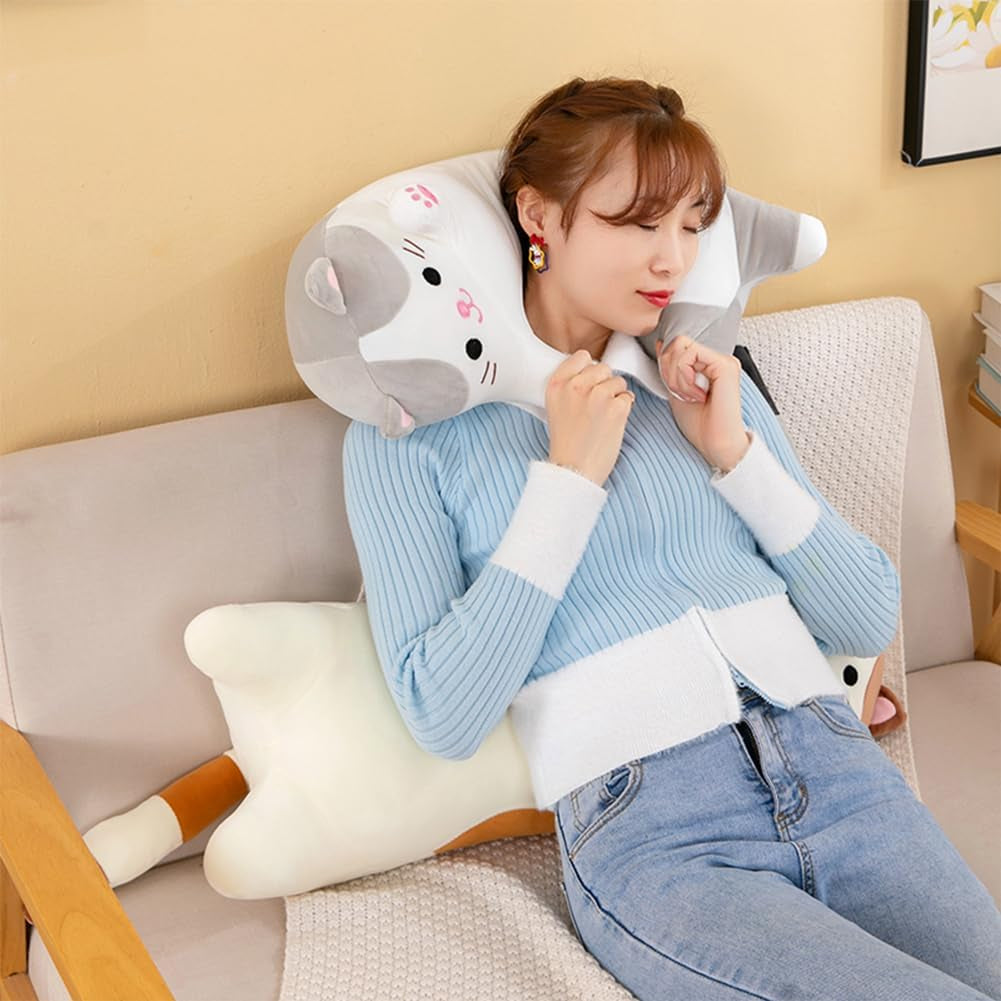 Long Cat Plush Pillows, Cute Cat Stuffed Animal Kitten Soft Huggable Cat Plush Toys Pillow for Kids and Adults, 1Pcs, 70Cm/ New Beige