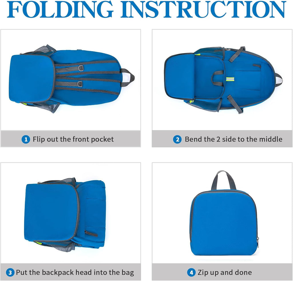 Hiking Backpack, 35L Camping Travel Backpack Packable Outdoor Sports Camping, Water Resistant Lightweight Travel Daypack for Men Women, Sky Blue