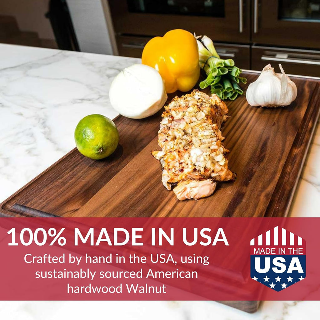 Made in USA Black Walnut Wood Cutting Board by  - Butcher Block Wooden Carving Board with Juice Well Made from Sustainable Hardwood (17X11)