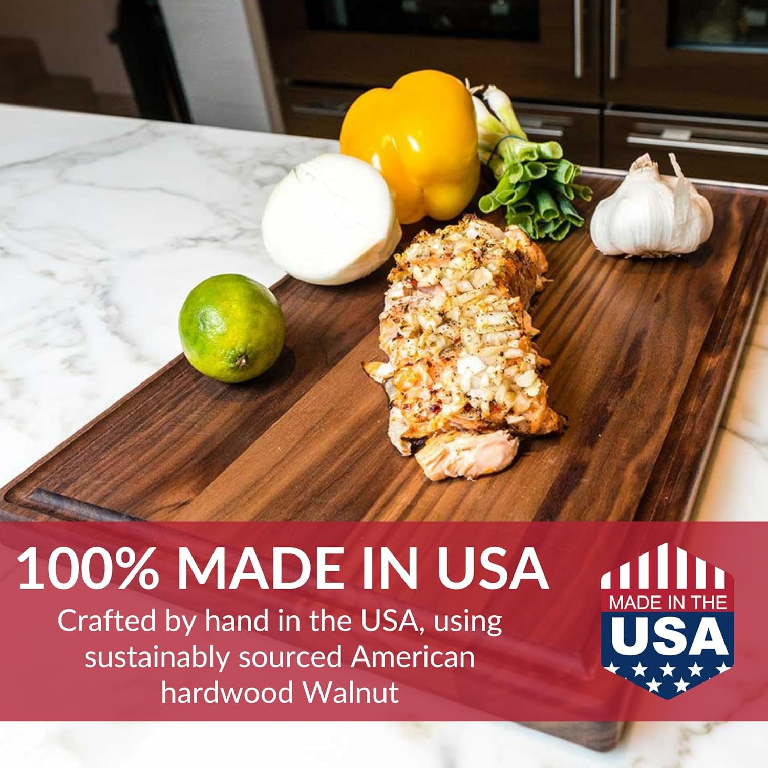 Made in USA Black Walnut Wood Cutting Board by  - Butcher Block Wooden Carving Board with Juice Well Made from Sustainable Hardwood (17X11)
