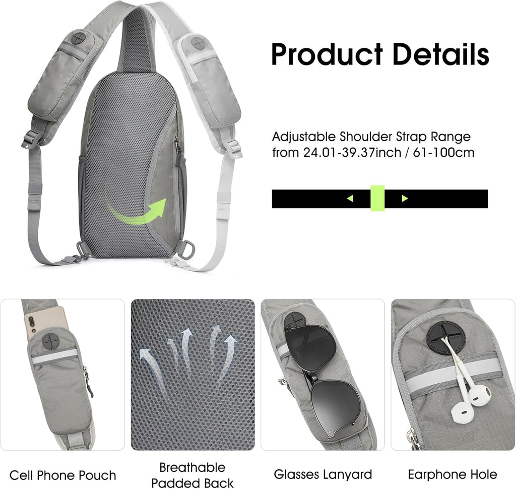 Sling Bag Backpack RFID Blocking Crossbody with Front Pocket Hiking Daypack Outdoor Chest Bag for Women Men