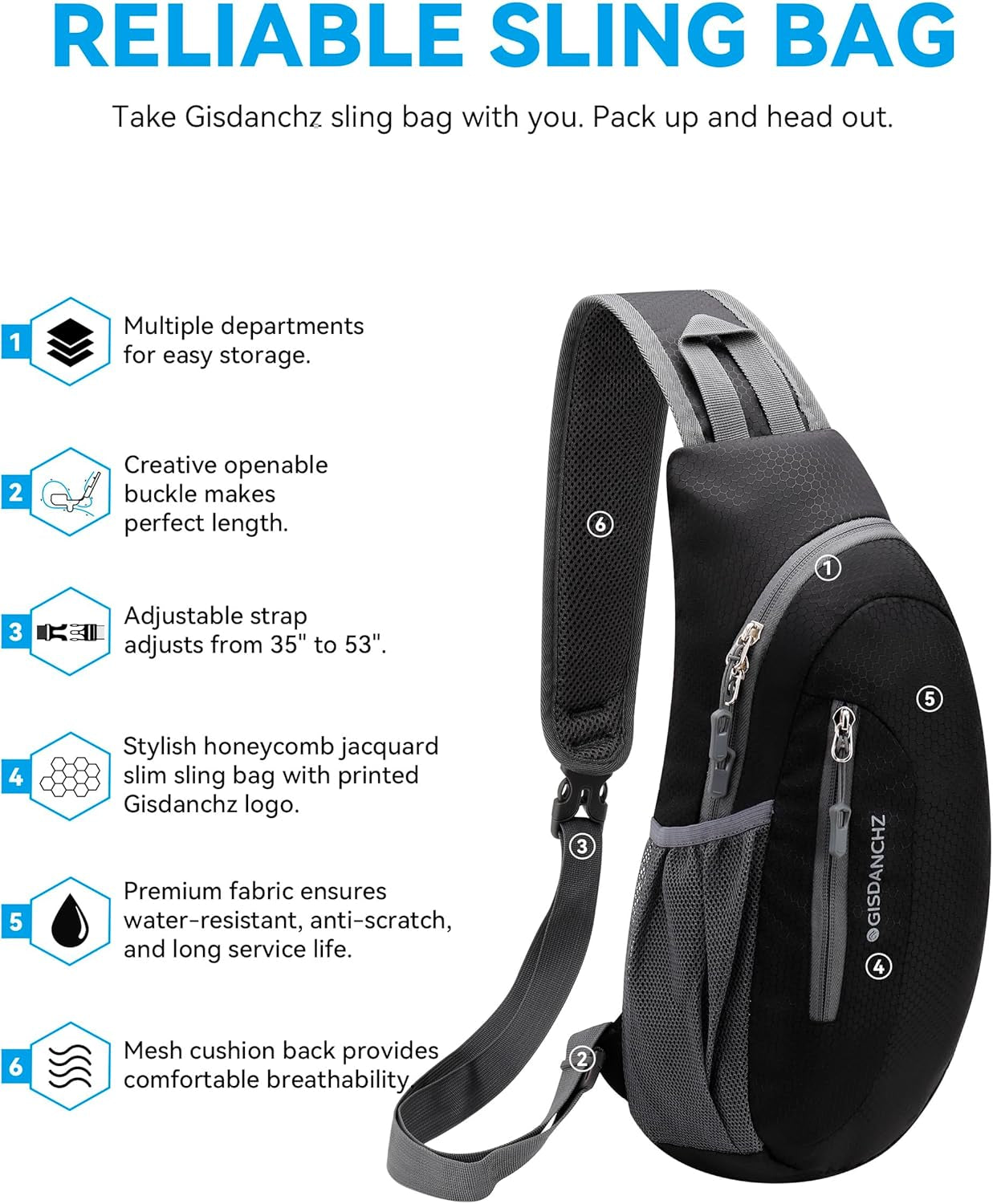 Unisex Honeycomb Jacquard Small Sling Bag Slim Sling Backpack Crossbody Chest Bag for Hiking Travel