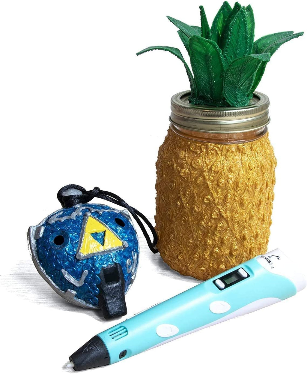 P1 3D Printing Pen with Display - Includes 3D Pen, 3 Starter Colors of PLA Filament, Stencil Book + Project Guide, and Charger