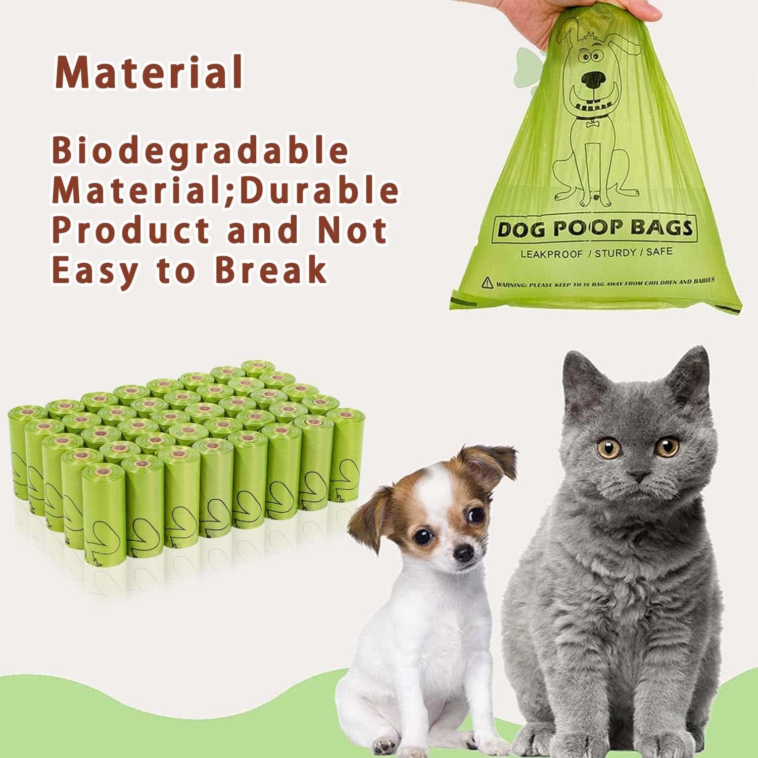 Aitodos® 600Pcs Poo Bags Dogs, Sturdy and Leak Proof, Easy to Carry, Mixed PET, Polyethylene(Pet) + Corn Starch-Dog Poop Bag Rolls- 12.5 * 9 Inches, Green (40 Rolls of 15 Counts)