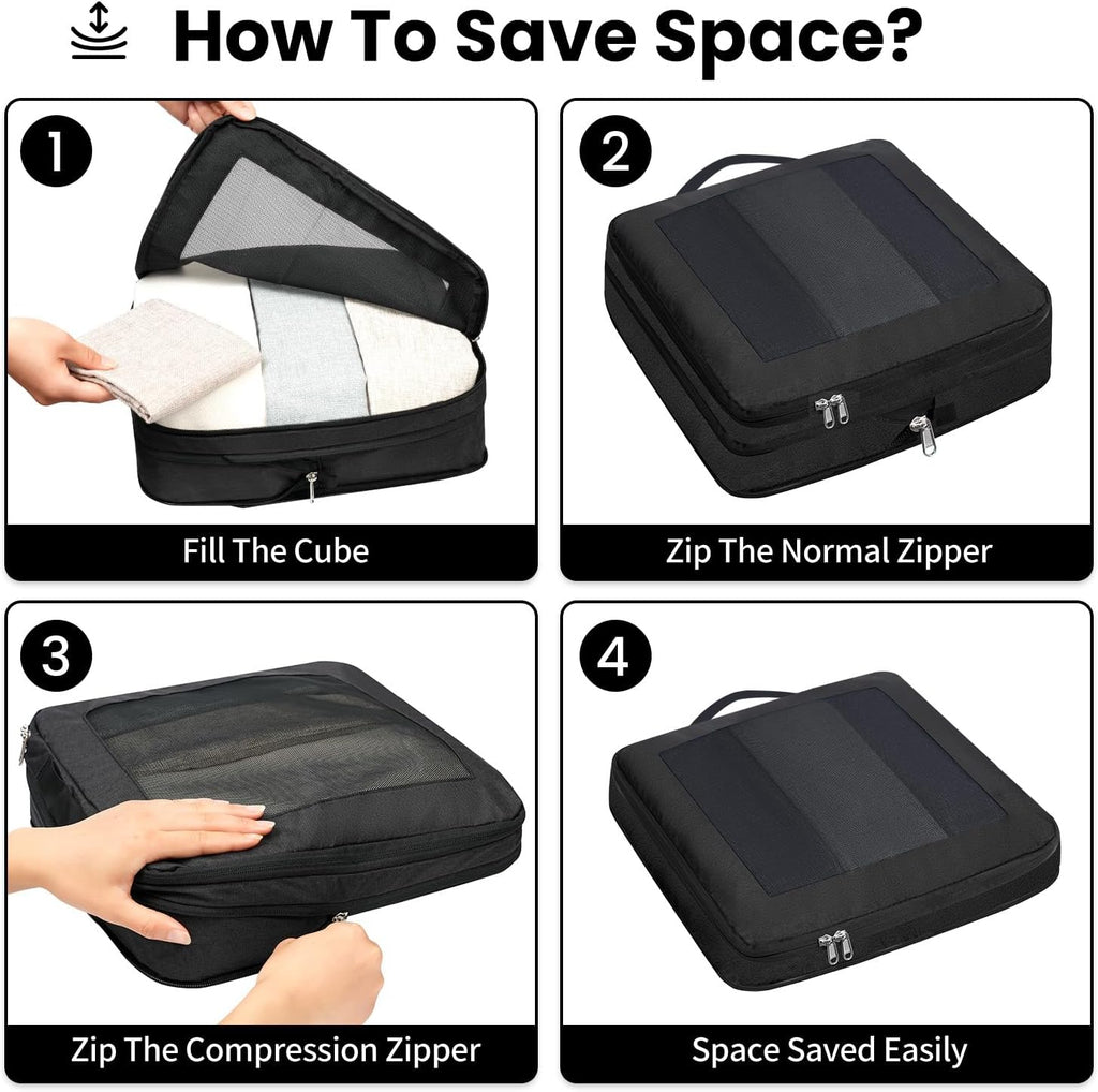 Large Compression Packing Cubes, Full Open Visible Design， Expandable Packing Organizer with Travel Shoe Bag for Suitcase & Backpack, 4 Set Lightweight Travel Bags for Vacation & Camping