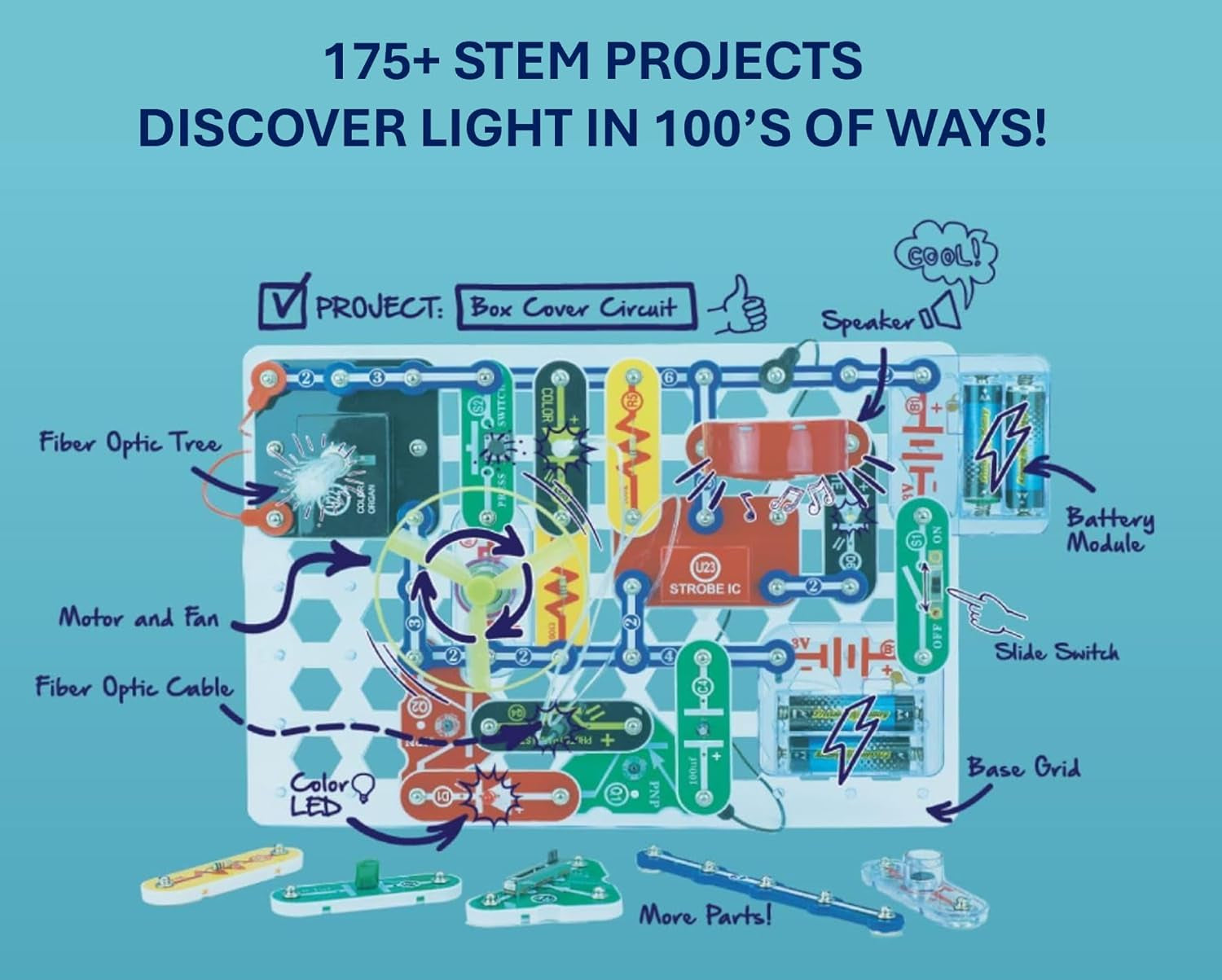 Light Electronics Exploration Kit | over 175 Exciting STEM Projects | Full Color Project Manual | 55+  Parts | STEM Educational Toys for Kids 8+