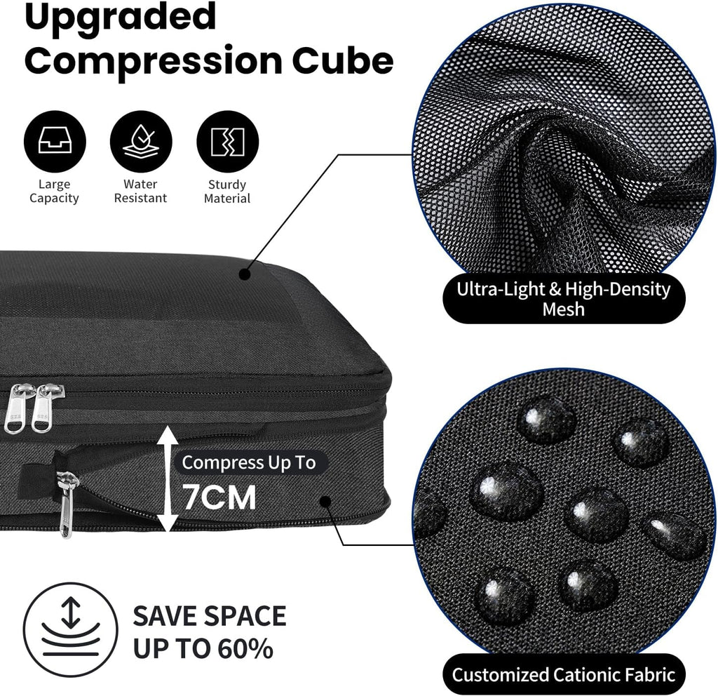Large Compression Packing Cubes, Full Open Visible Design， Expandable Packing Organizer with Travel Shoe Bag for Suitcase & Backpack, 4 Set Lightweight Travel Bags for Vacation & Camping