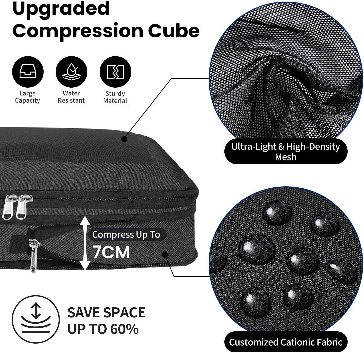Large Compression Packing Cubes, Full Open Visible Design， Expandable Packing Organizer with Travel Shoe Bag for Suitcase & Backpack, 4 Set Lightweight Travel Bags for Vacation & Camping