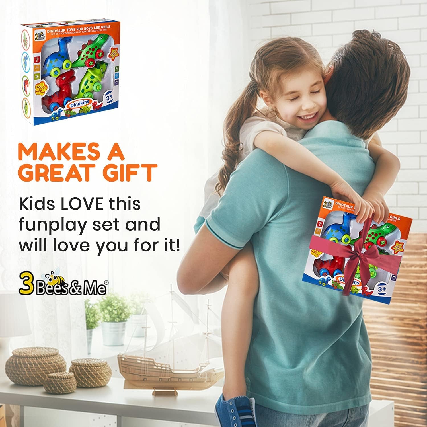 Dinosaur Car Toys for Toddlers | Dinosaurs with Wheels 4-In-1 Pack, Fun Party Toy, Play Set for Kids | Birthday Gift for Boys and Girls