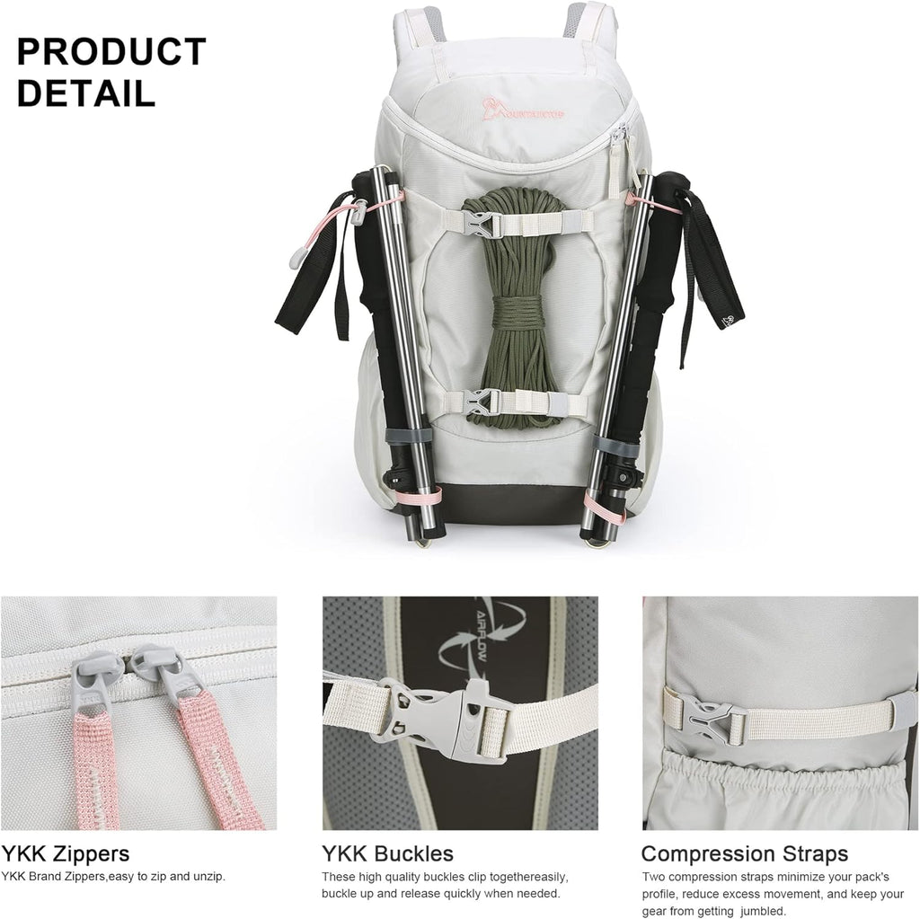 Small Hiking Backpack 28L Travel Daypack Lightweight for Women for Outdoor Camping, 20.5×12.2×6.3 In，Ivory