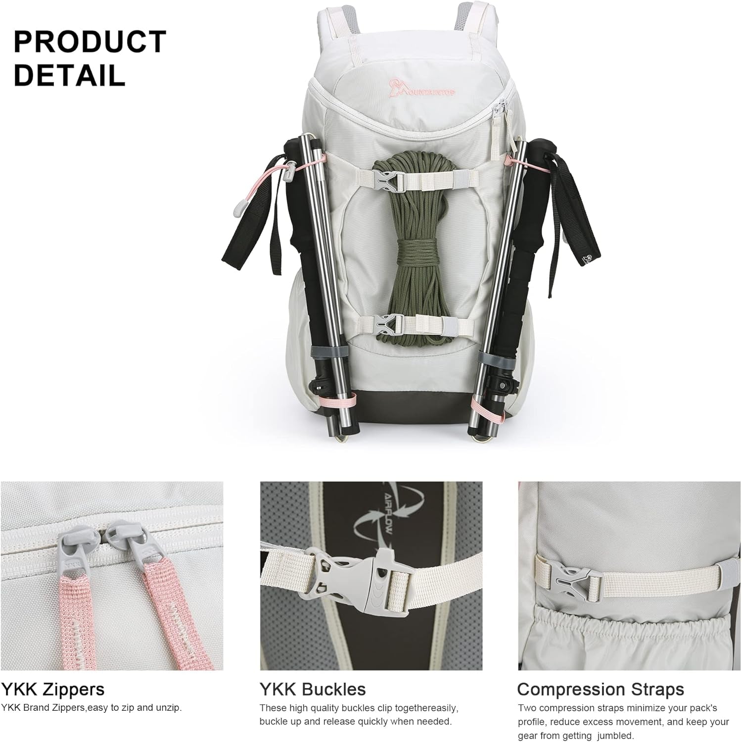 Small Hiking Backpack 28L Travel Daypack Lightweight for Women for Outdoor Camping, 20.5×12.2×6.3 In，Ivory