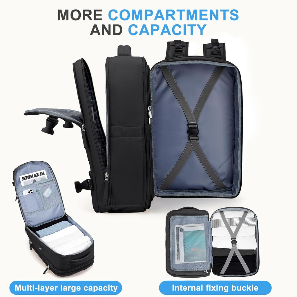 Large Travel Backpack for Women Men, Carry on Backpack,Hiking Backpack Waterproof Outdoor Sports Rucksack Casual Daypack Expandable Heavy Duty Extra Large Backpack Black Expansion