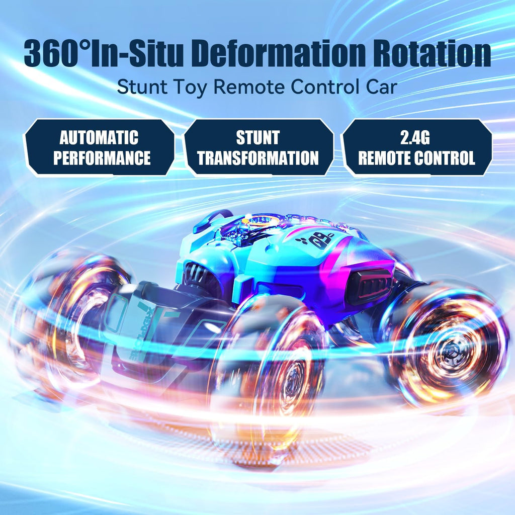 RC Stunt Car,2.4Ghz 4WD Remote Control Gesture Sensing Toy Cars,Double Sided Driving,360 °Rotation,Off Road Vehicle,Hand Controlled RC Car with Lights&Music, Birthday Gifts for Boys&Girls(Blue)