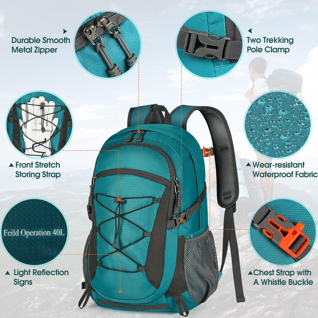 Hiking Backpack 40L Waterproof Camping Backpack Lightweight Packable Backpack for Women Men Outdoor Travel Daypack