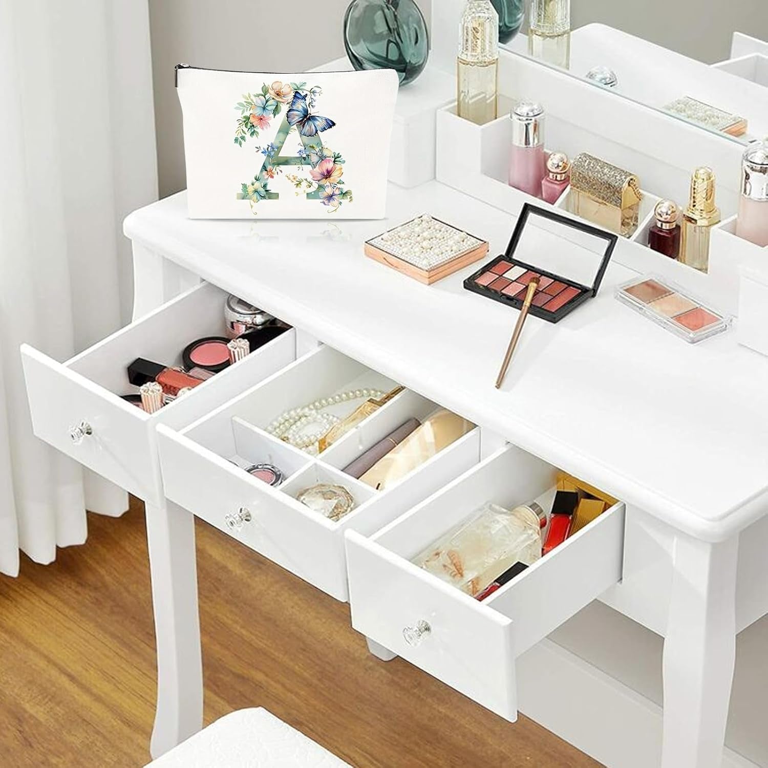 Small Makeup Bag for Handbag, Travel Toiletry Organiser, Makeup Brush Pouch Cosmetic Bags, Music Alphabet Animal Theme Bag, Compact Portable Storage for Women Girls