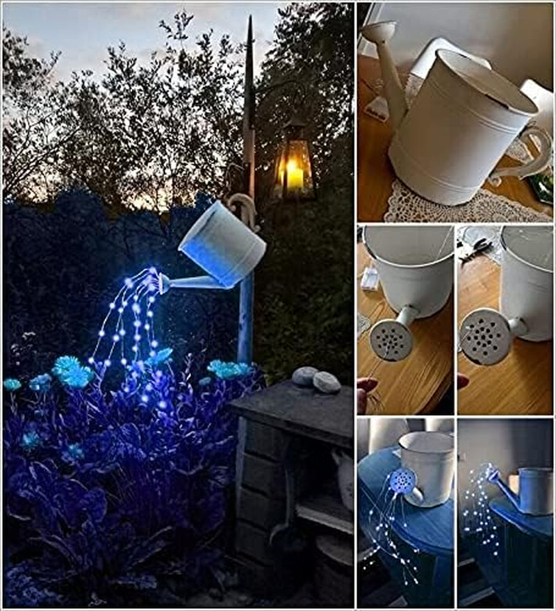Solar Fairy String Lights outside Blue, Multi Strand 180 Leds Watering Can Light for Outdoor, Waterproof Solar Powered Waterfall Lights, Firefly Bunch Lights for Garden Décor