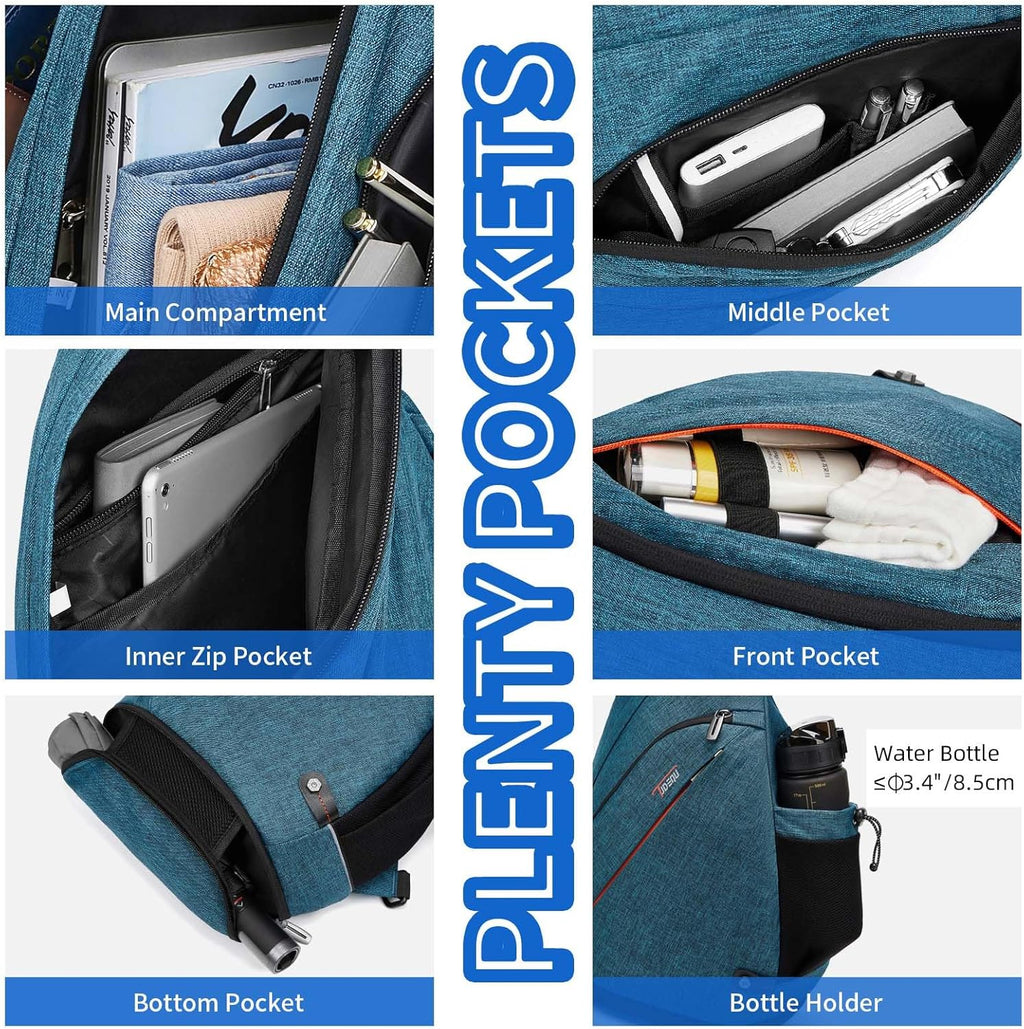 Sling Backpack, 8 Pockets Sling Bag Crossbody, 19L Large Sling Bag for Men Travel Crossbody Backpack Hiking Outdoor