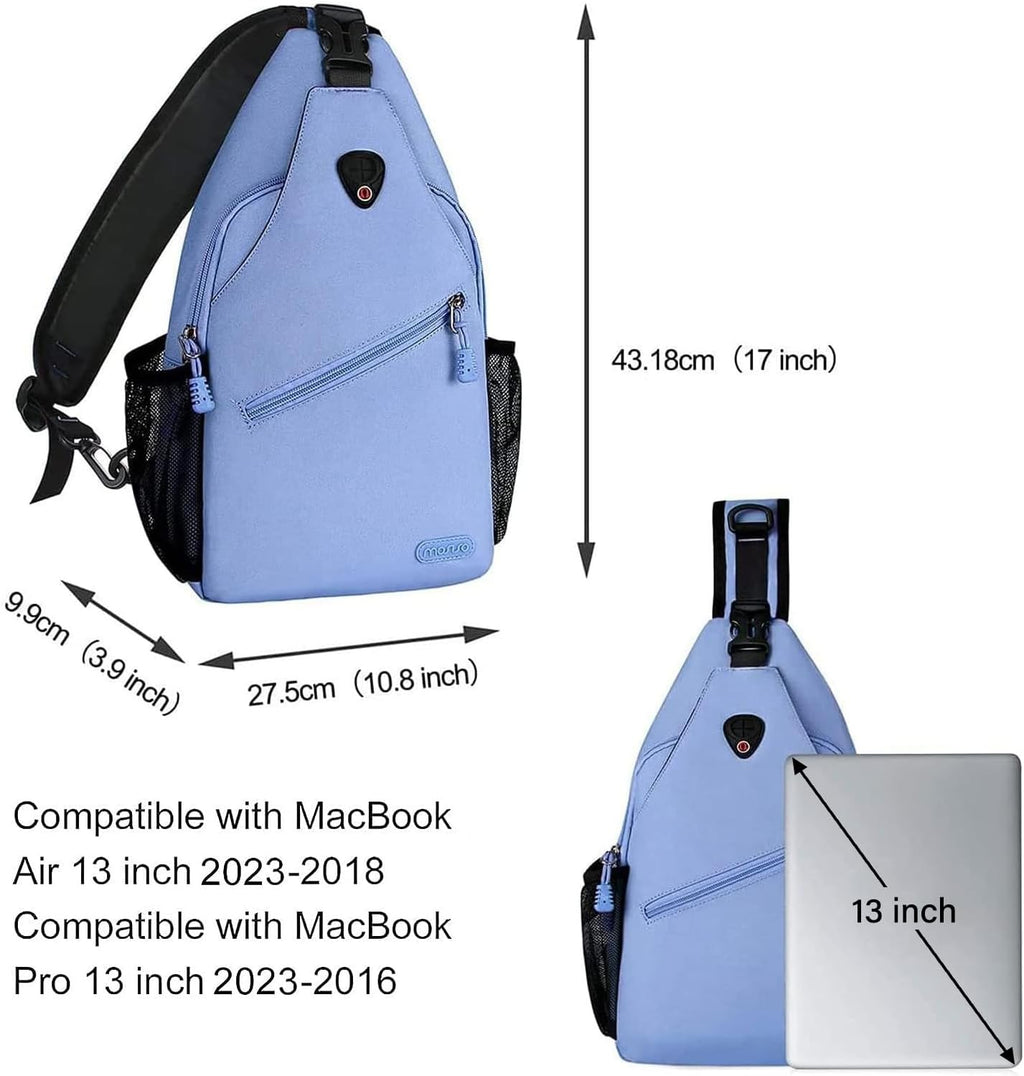 Rope Sling Backpack (Up to 13 Inch), Multipurpose Crossbody Chest One Shoulder Outdoor Travel Hiking Daypack, Airy Blue