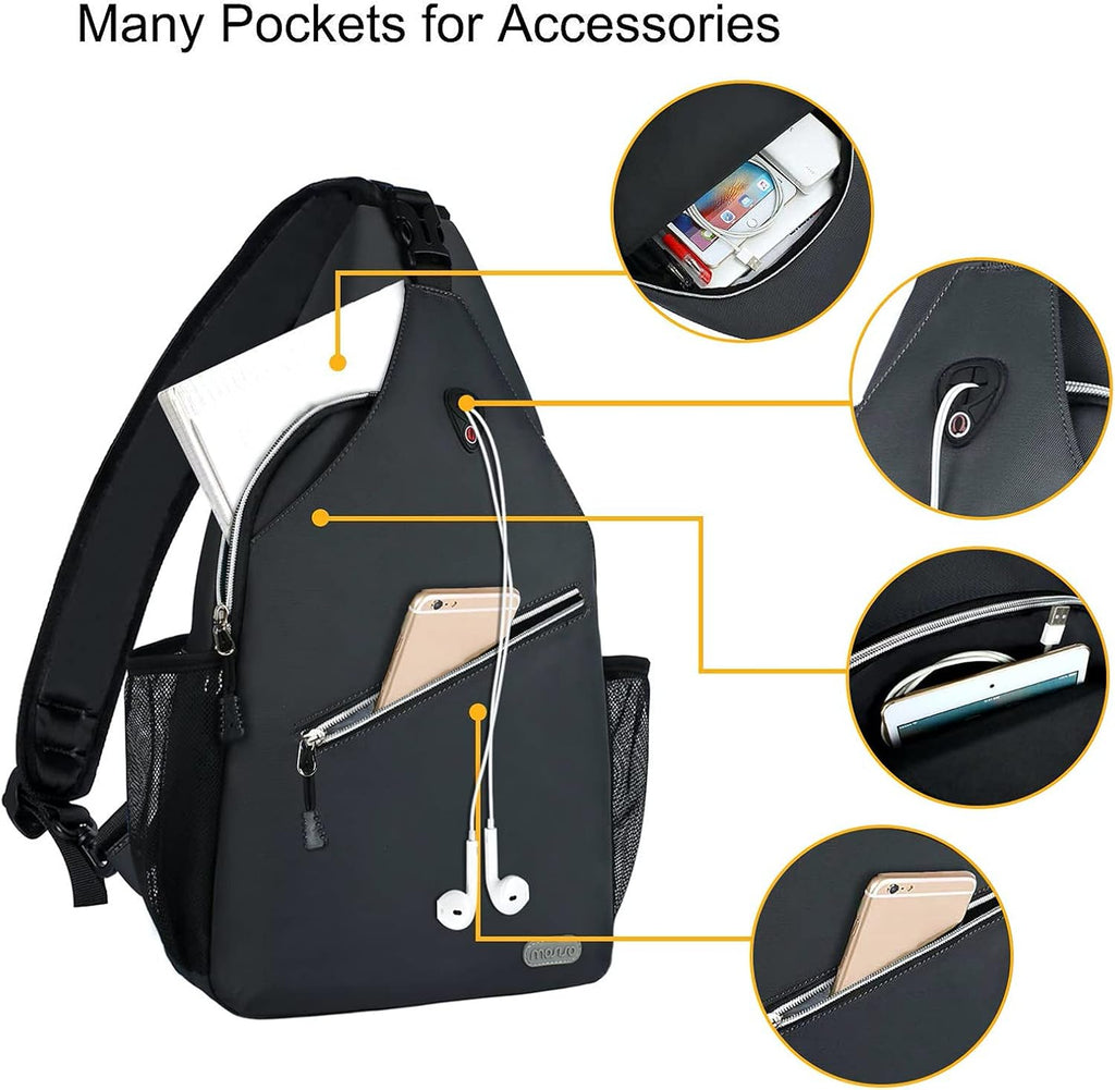 Rope Sling Backpack (Up to 13 Inch), Multipurpose Crossbody Chest One Shoulder Outdoor Travel Hiking Daypack