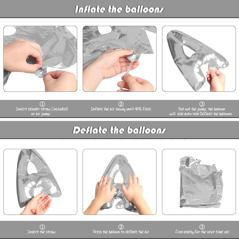 Happy Birthday Balloons, 16 Inch Happy Birthday Banner Party Decorations, Self Inflating Letter Silver Balloons for Adults Kids Party Decor