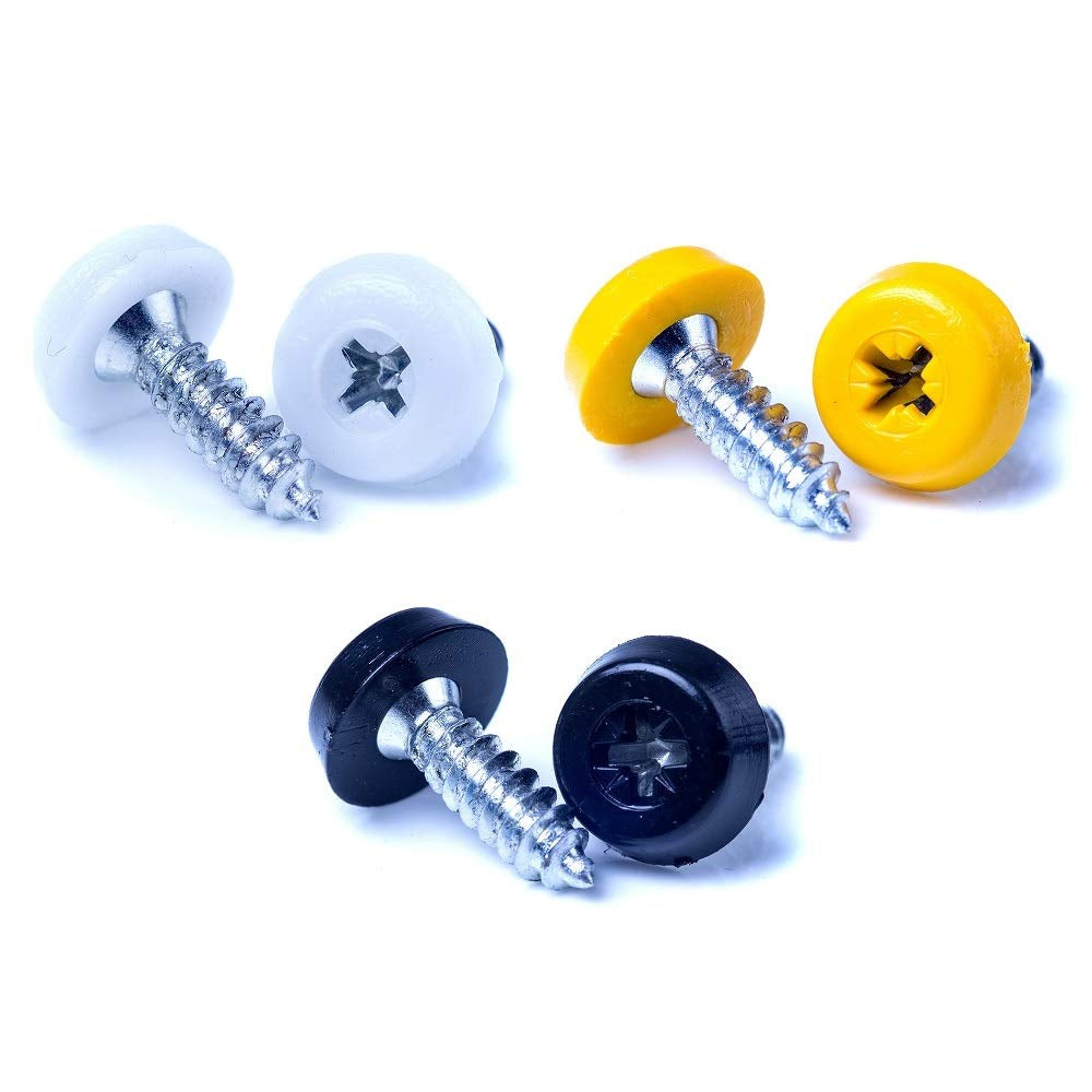 Number Plate Oversized Screws Plastic Top 2X White 2X Black 2X Yellow
