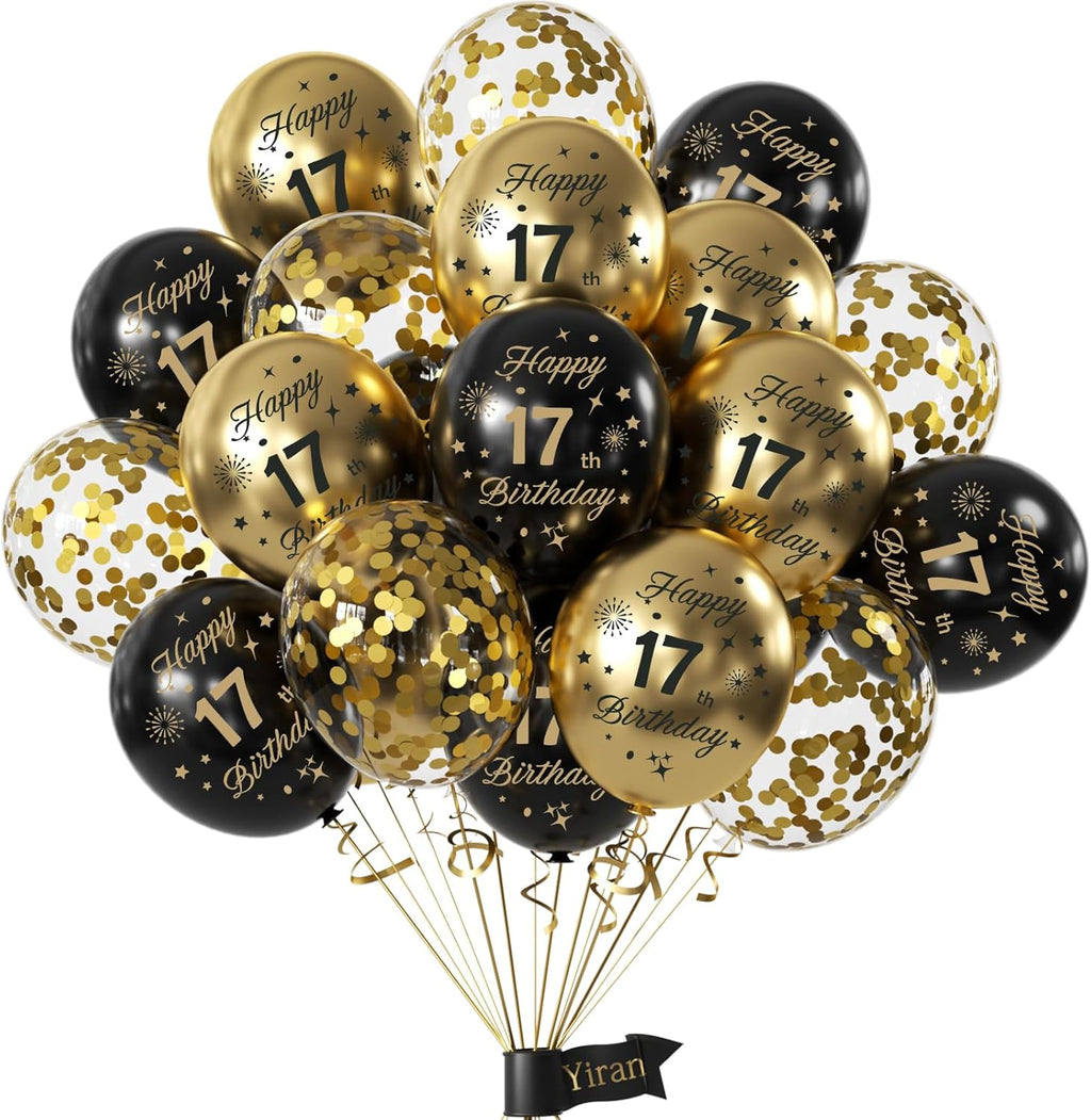 Black Gold 17Th Birthday Balloons 15 Pcs,Happy 17Th Birthday Latex Confetti Balloons Black Gold 17Th Birthday Party Decorations Balloons for Boys Girls 17Th Birthday Deocorations Supplies