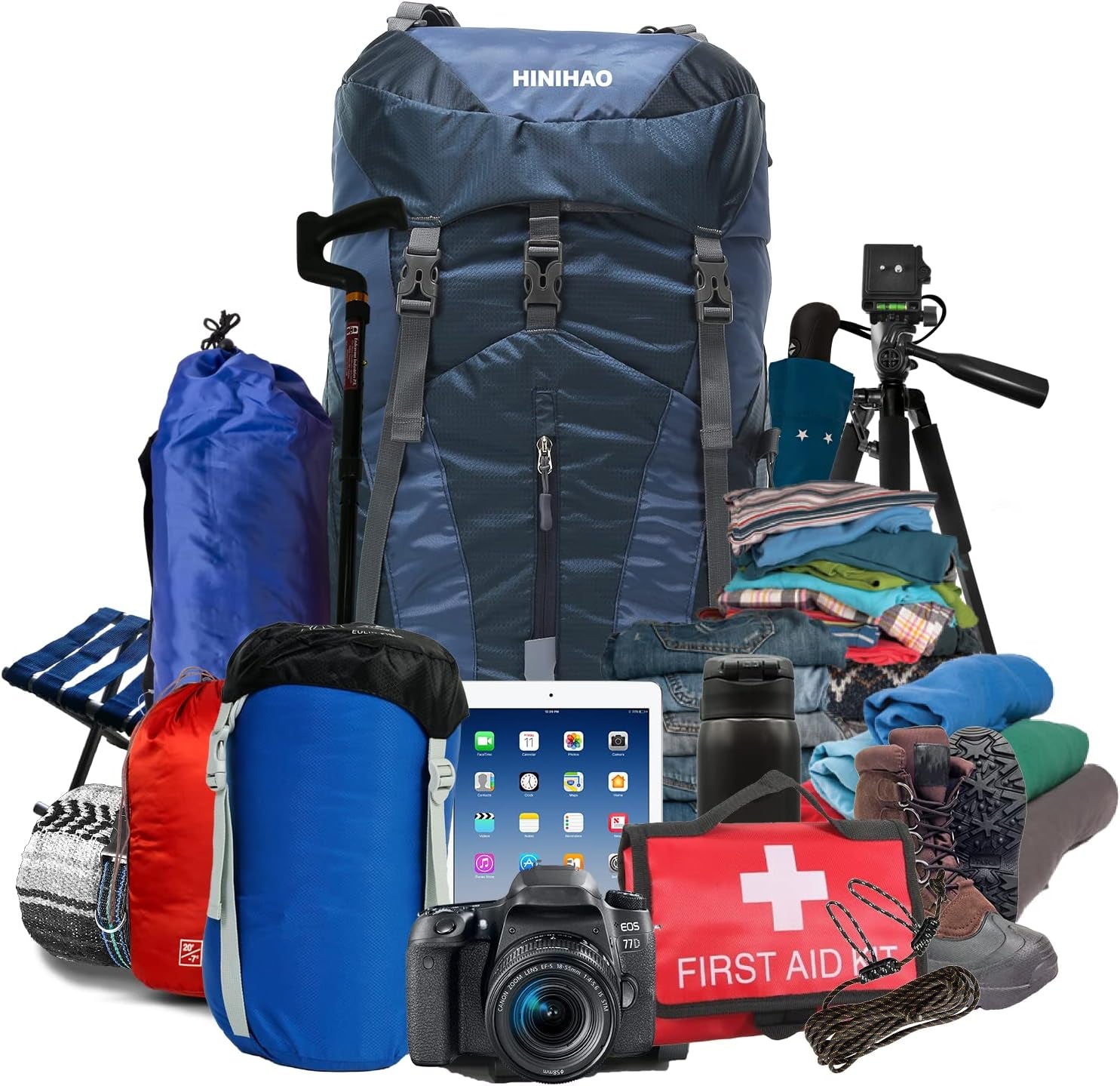 Hiking Backpack for Men and Women 70L+5L Waterproof Lightweight Camping Daypack with Rain Cover (75L Blue)