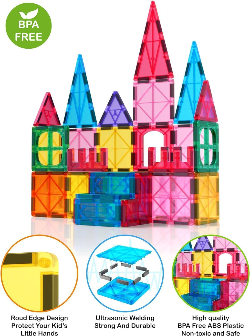 Magnetic Tiles Building Blocks Set for Boys Girls Preschool Educational Magnet Construction Kit Stacking STEM Toys Christmas Birthday Gifts for Kids Toddlers 3 4 5 6 7 8 9 10 + Year Old