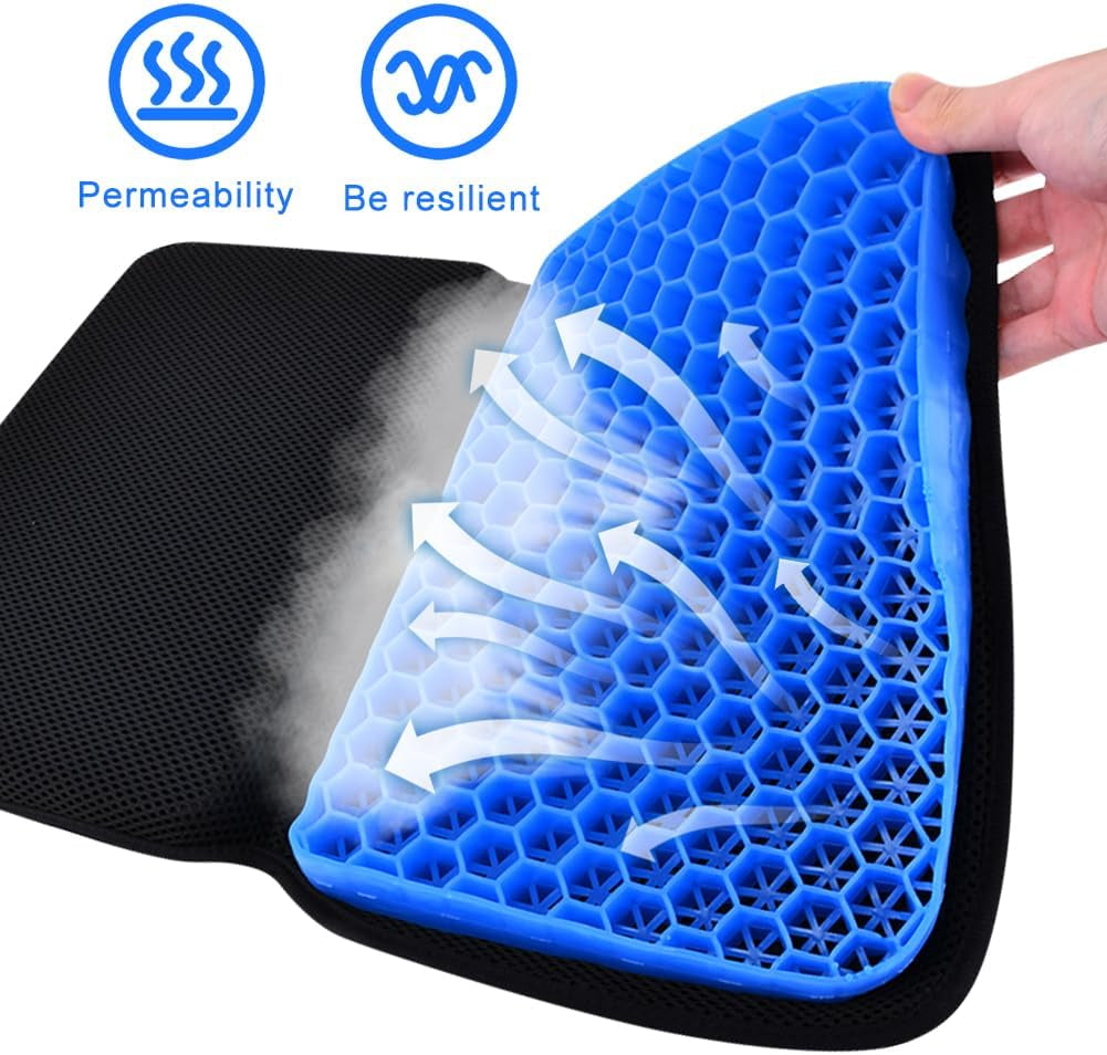 Portable Gel Seat Cushion, Foldable Gel Car Seat Cushion, Thick Gel Seat Cushion for Long Sitting Pressure Relief, Airplane Seats, Camping, Cinema, Garden Benches Seat Cushion(Black)