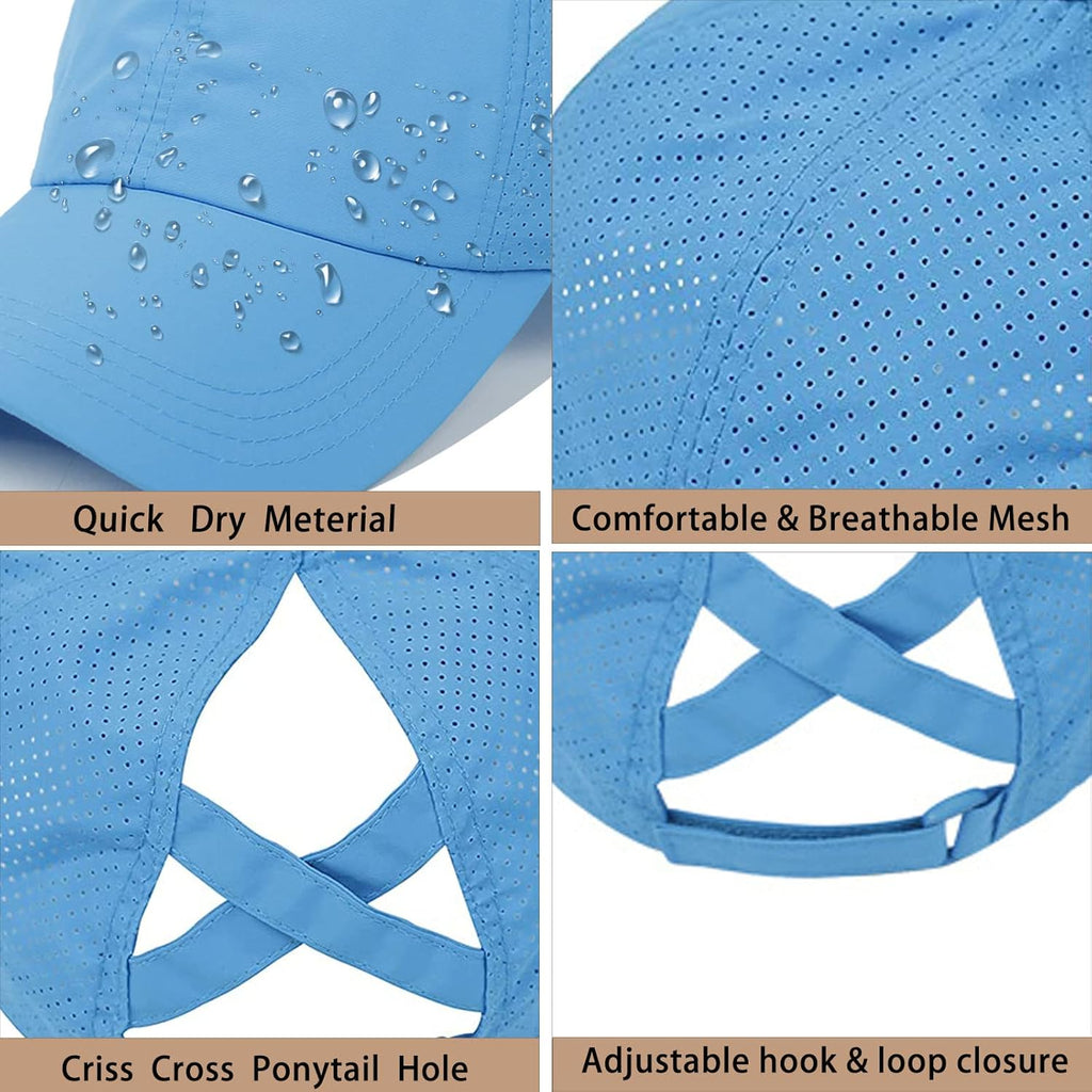 Womens Criss Cross Ponytail Baseball Cap,High Messy Bun Ponycap Quick Drying Mesh Outdoor Sports Hat with Ponytail Hole Adjustable Travel Summer Hat