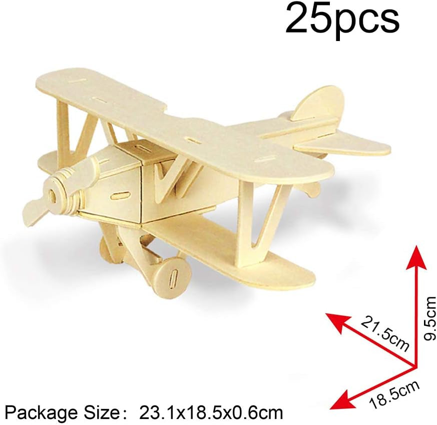 Kids Toys Construction Woodcraft Kits 3D Wooden Model Puzzle Kits Birthday Gifts Pack of 3 Jigsaw (Biplane Off-Road Vehicle Yacht)