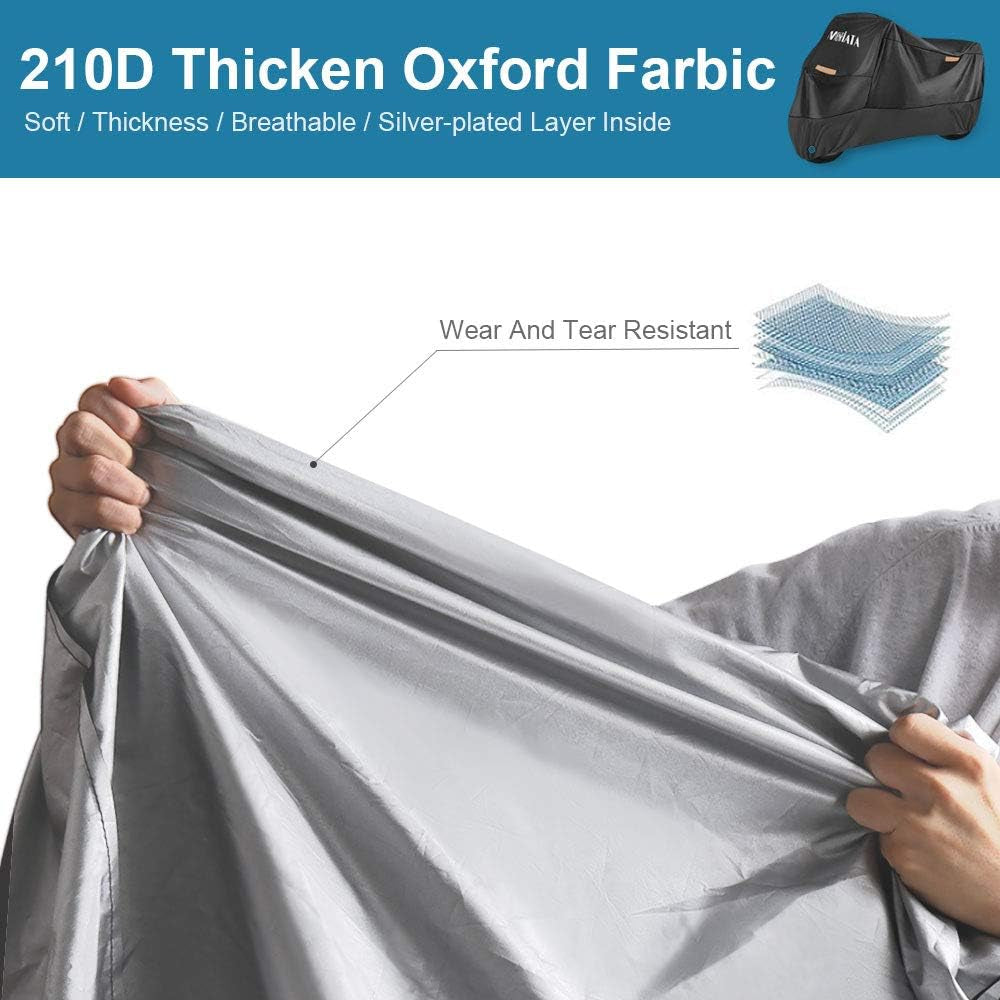 Waterproof Motorcycle Cover,Motorbike Cover 210D Thickned Oxford Cloth with Lock Holes,Motorbike Cover Waterproof for Honda, Yamaha, Suzuki, Kawasaki 96.46 X 41.34 X 49.21 Inch 2XL