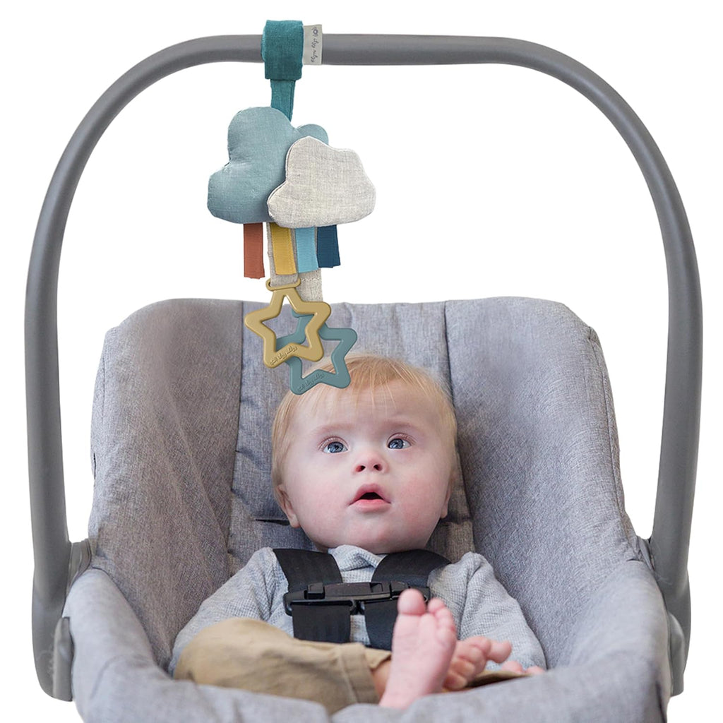 Jingle Travel Toy for Stroller, Car Seat or Activity Gym - Baby Hanging Toy Features Jingle Sound, Clinking Rings & Adjustable Attachment Loop (Cloud)