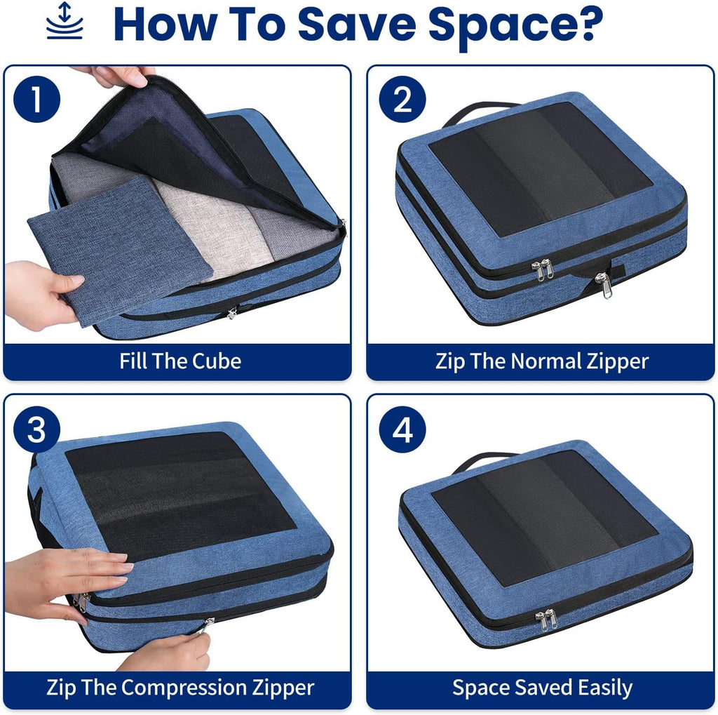 Large Compression Packing Cubes, Full Open Visible Design， Expandable Packing Organizer with Travel Shoe Bag for Suitcase & Backpack, 4 Set Lightweight Travel Bags for Vacation & Camping