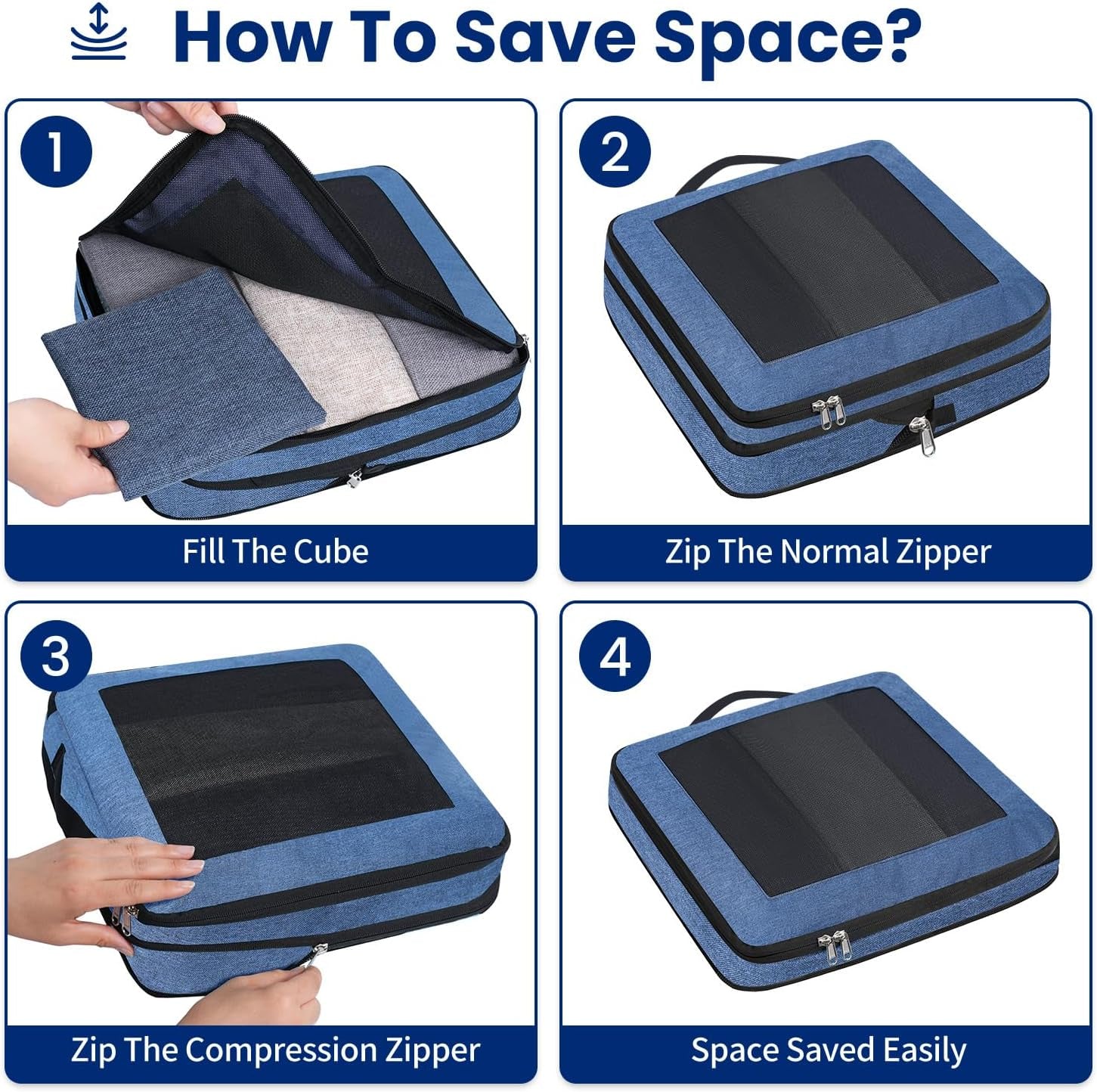 Large Compression Packing Cubes, Full Open Visible Design， Expandable Packing Organizer with Travel Shoe Bag for Suitcase & Backpack, 4 Set Lightweight Travel Bags for Vacation & Camping