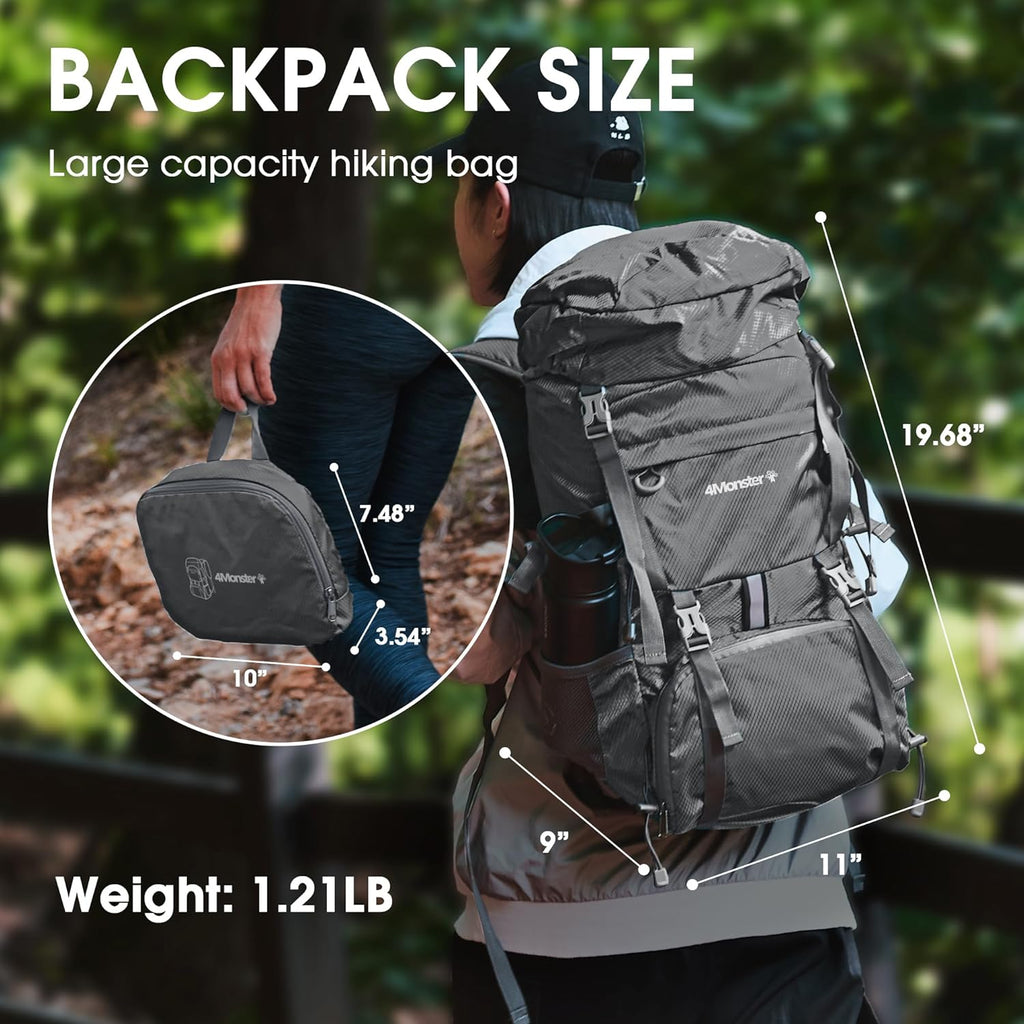 Portable Hiking Backpack,Lightweight Packable Hiking Daypack,Water Resistant Carry on Backpack for Travel Camping Outdoor (32L, Sliver)