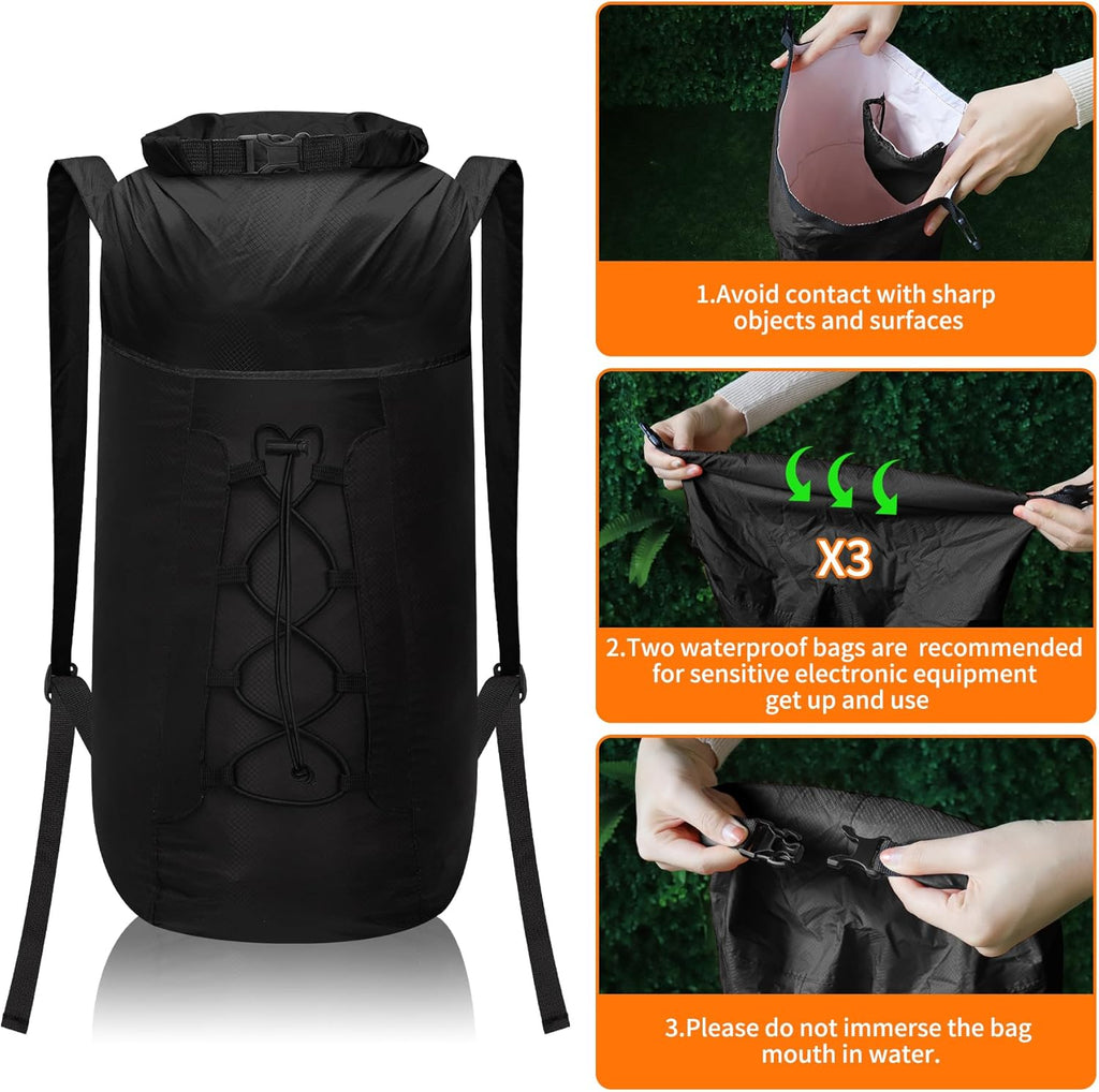 20L Waterproof Lightweight Packable Daypacks, Hiking Small Backpack, Pu5000Mm for Travel Outdoor, Foldable Dry Bags for Adult Males and Females