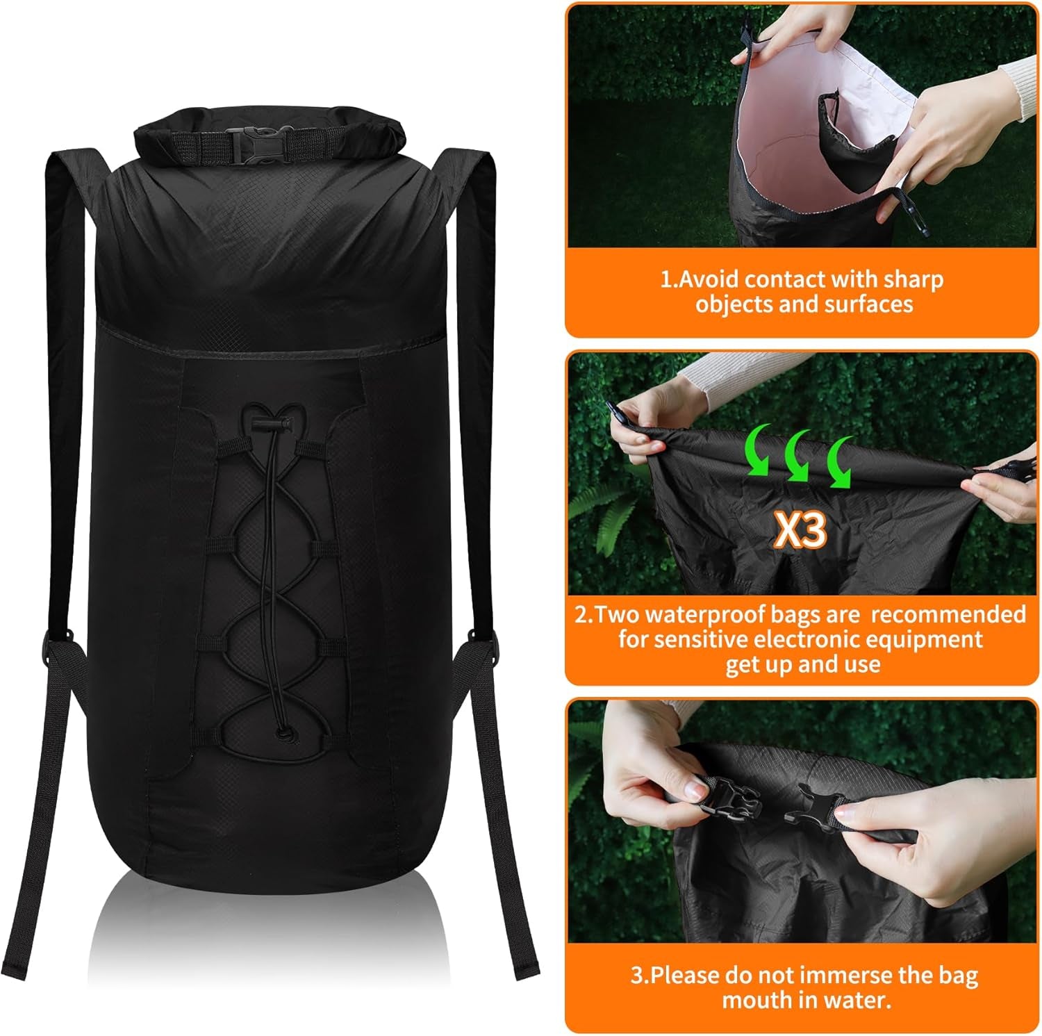 20L Waterproof Lightweight Packable Daypacks, Hiking Small Backpack, Pu5000Mm for Travel Outdoor, Foldable Dry Bags for Adult Males and Females