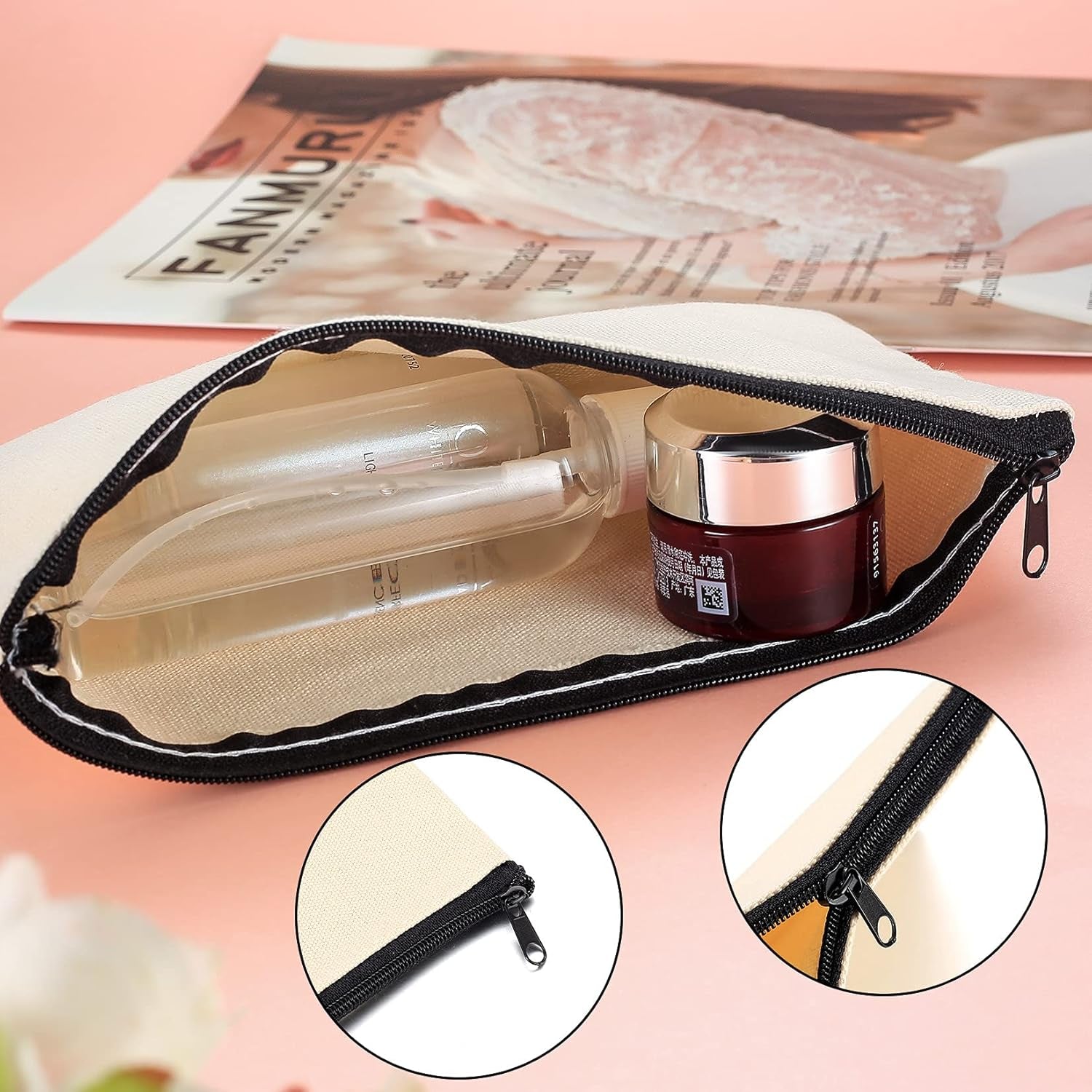 2 Pcs Canvas Makeup Bags, Canvas Pencil Pouch Bags with Zipper, Blank DIY Craft Make up Cosmetic Pouches Bags Cases for Travel Craft School Toiletry Bags Pouches - White