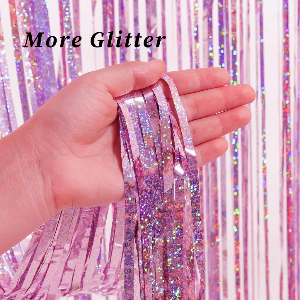 Pink Foil Fringe Curtain Backdrop, Sparkle Tinsel Metallic Curtains for Girls Birthday Party Wedding Photo Backdrop Christmas Hen Disco Party Decorations (2Pack, 1X2.5M)